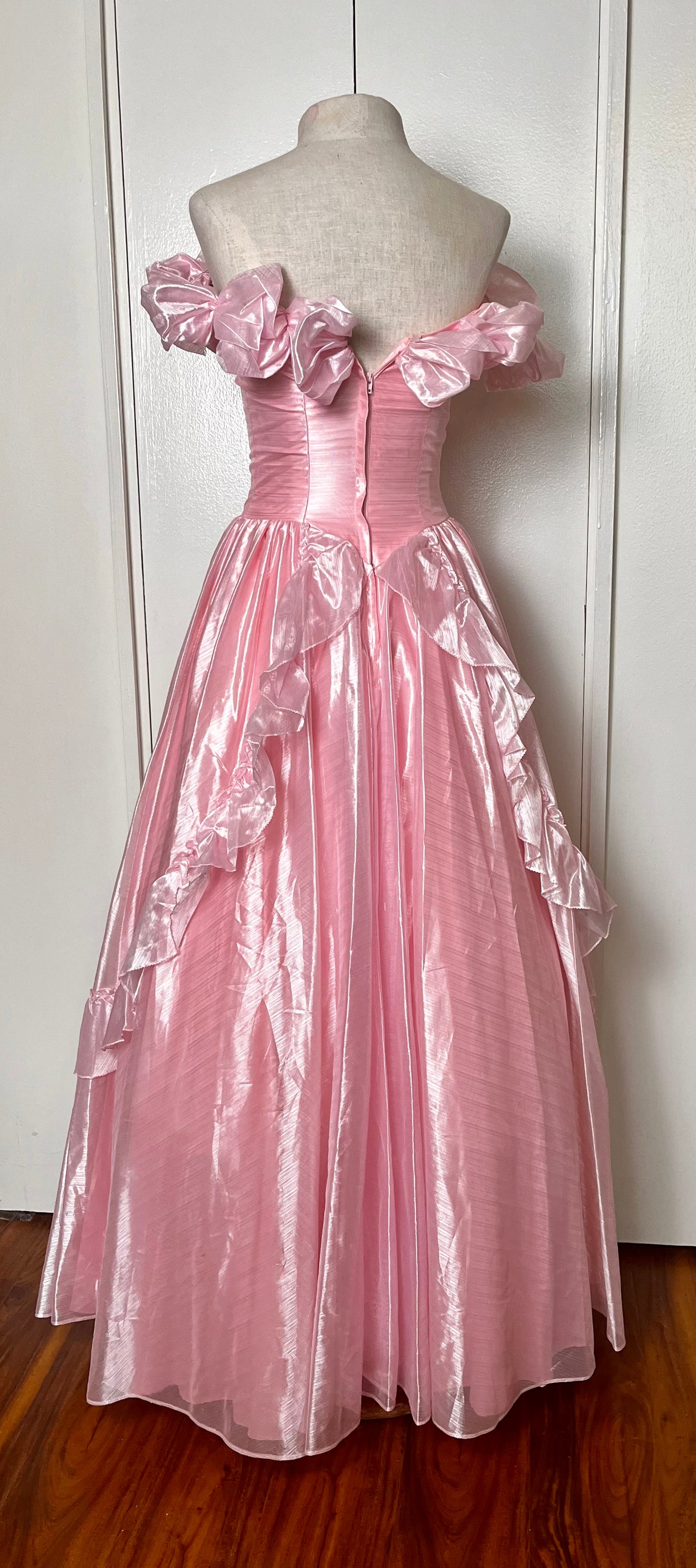 Vintage 1980's Iridescent Pink Ruffles Gown