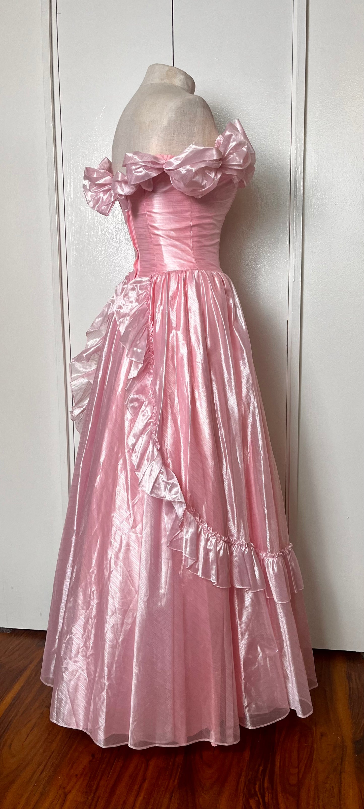 Vintage 1980's Iridescent Pink Ruffles Gown