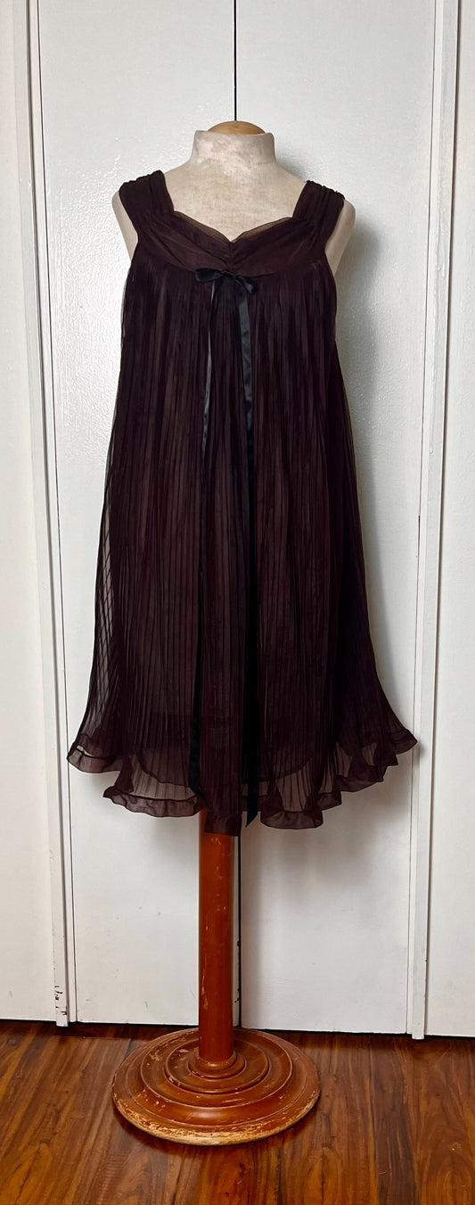 Vintage 1960's "Evette" Chocolate Brown Chiffon Lingerie Dress