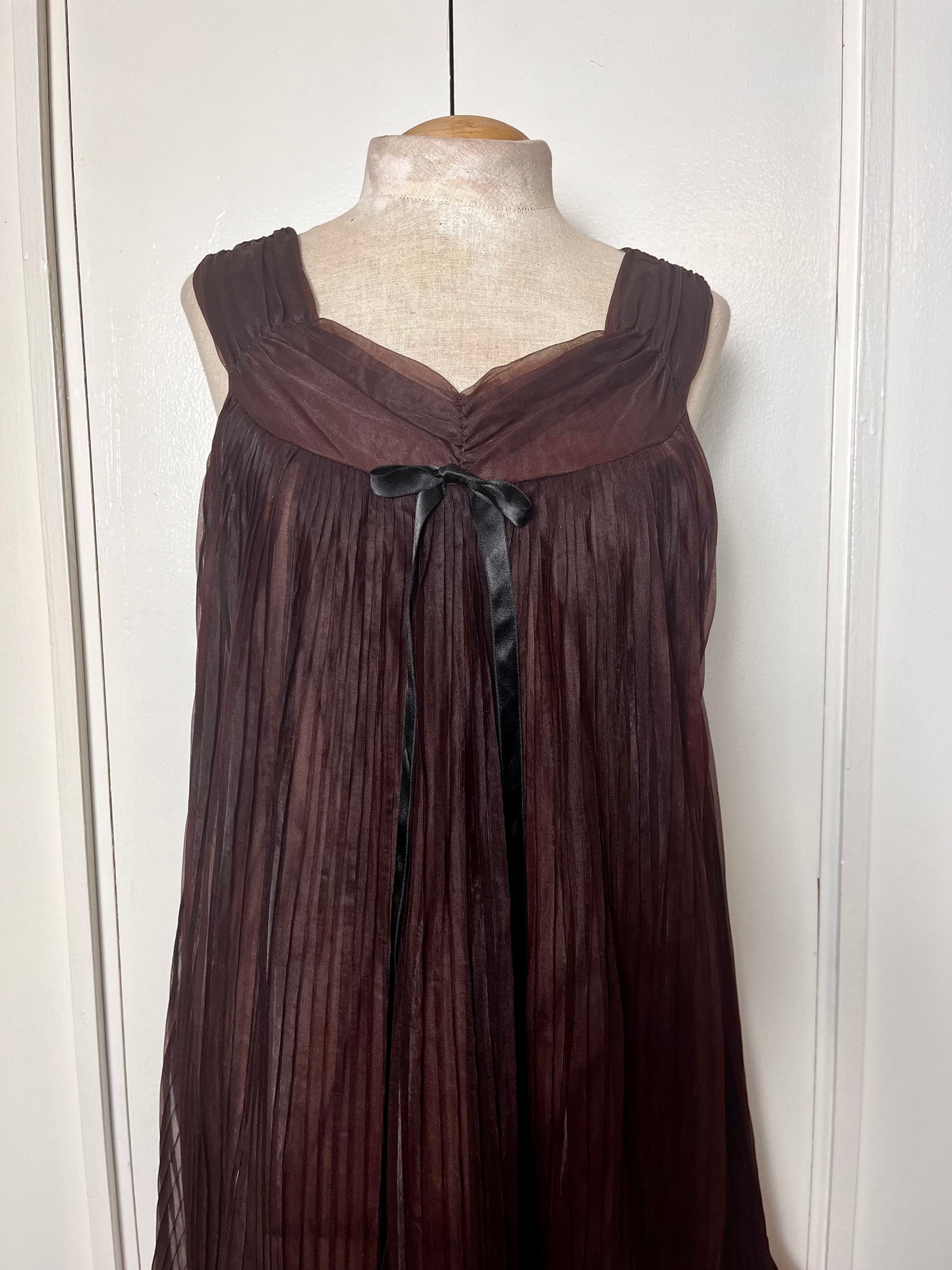 Vintage 1960's "Evette" Chocolate Brown Chiffon Lingerie Dress