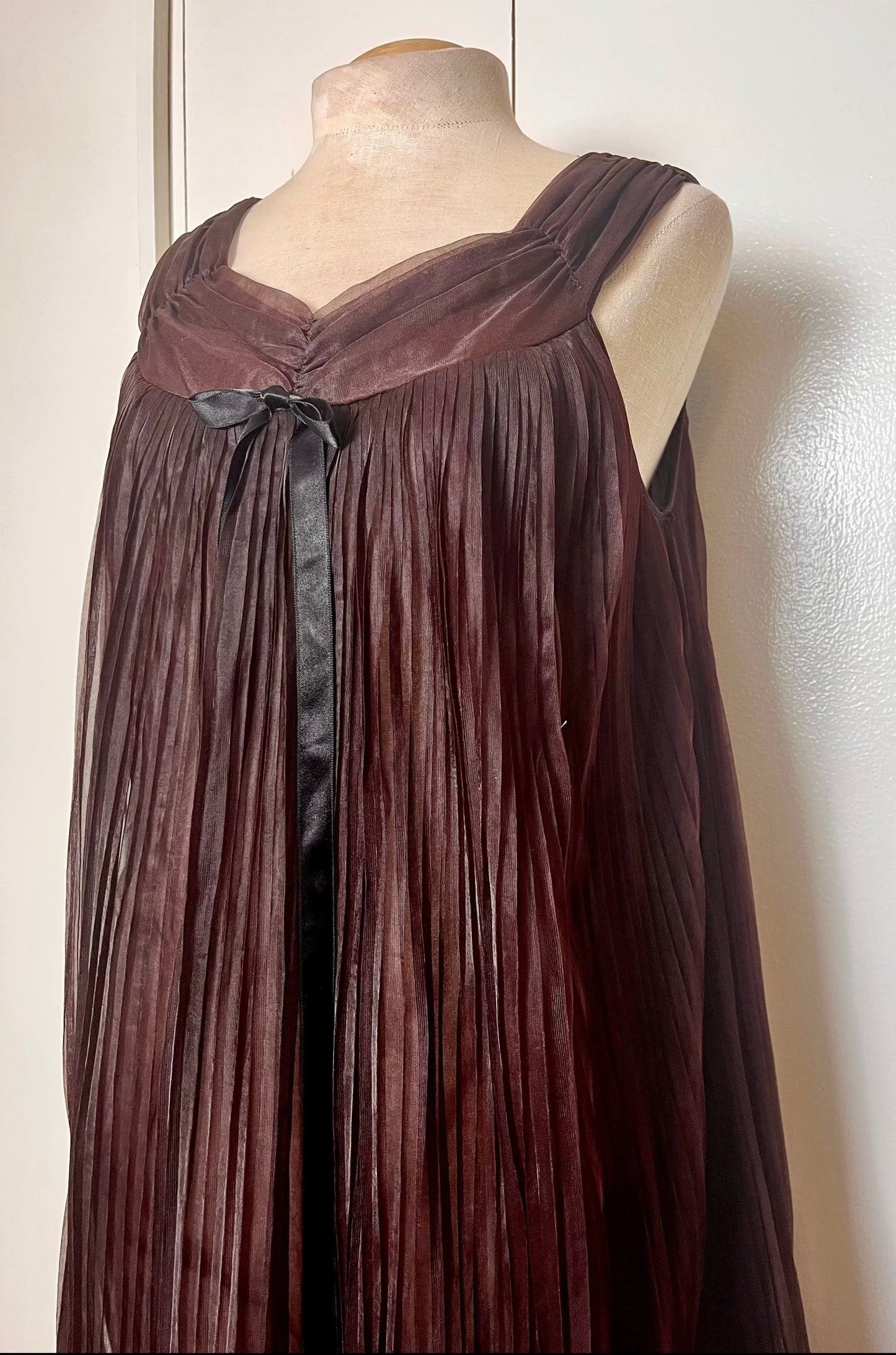 Vintage 1960's "Evette" Chocolate Brown Chiffon Lingerie Dress