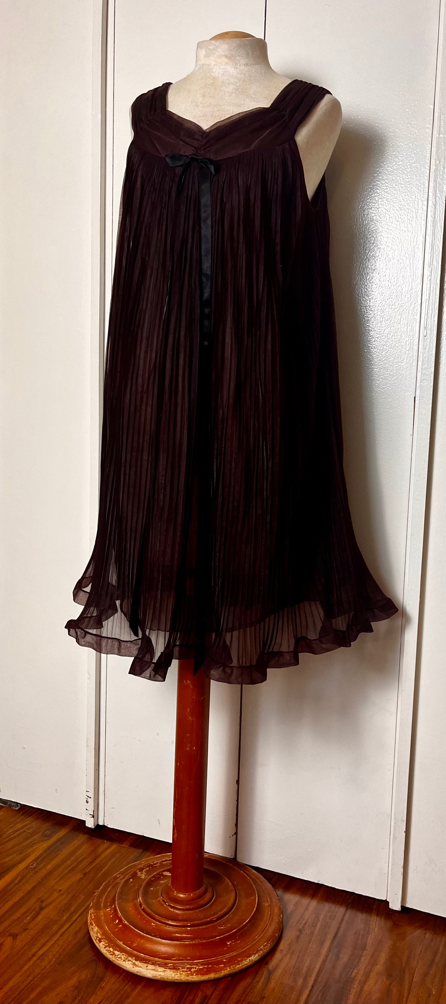 Vintage 1960's "Evette" Chocolate Brown Chiffon Lingerie Dress