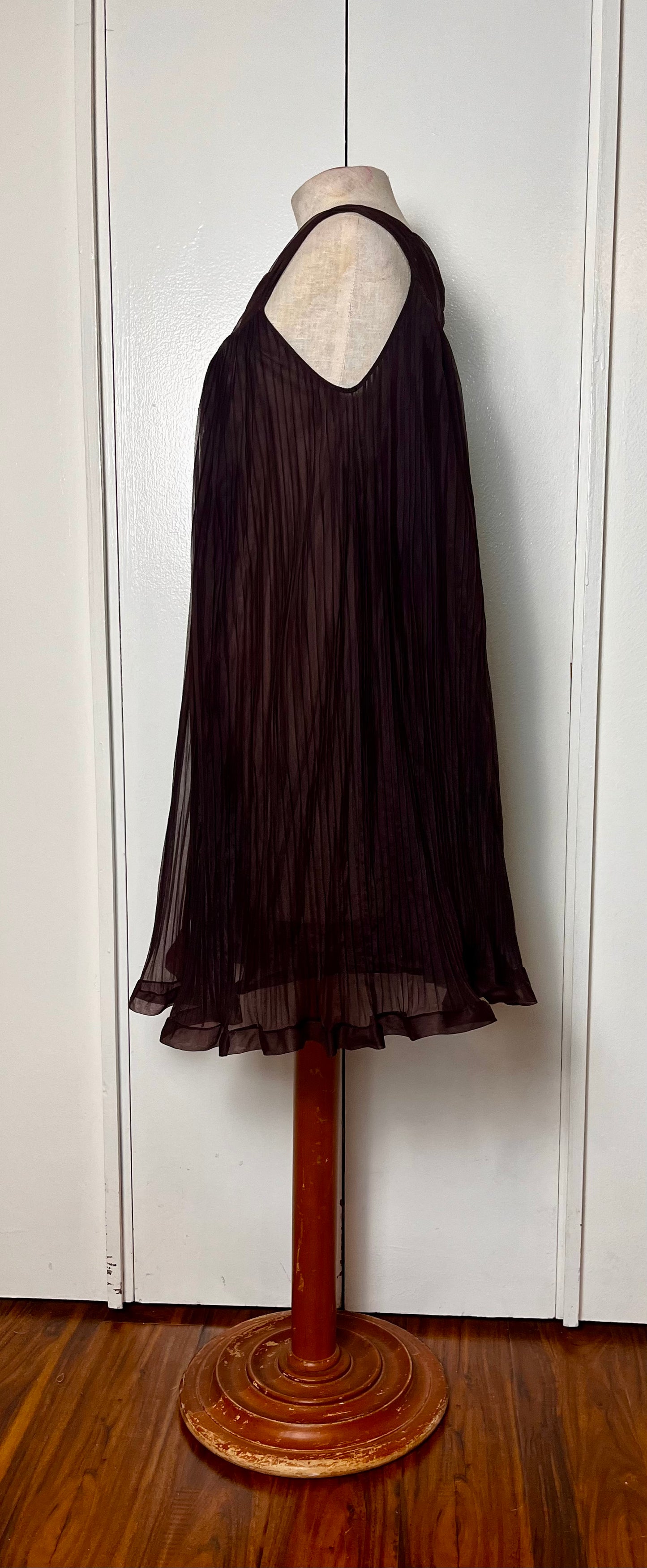 Vintage 1960's "Evette" Chocolate Brown Chiffon Lingerie Dress