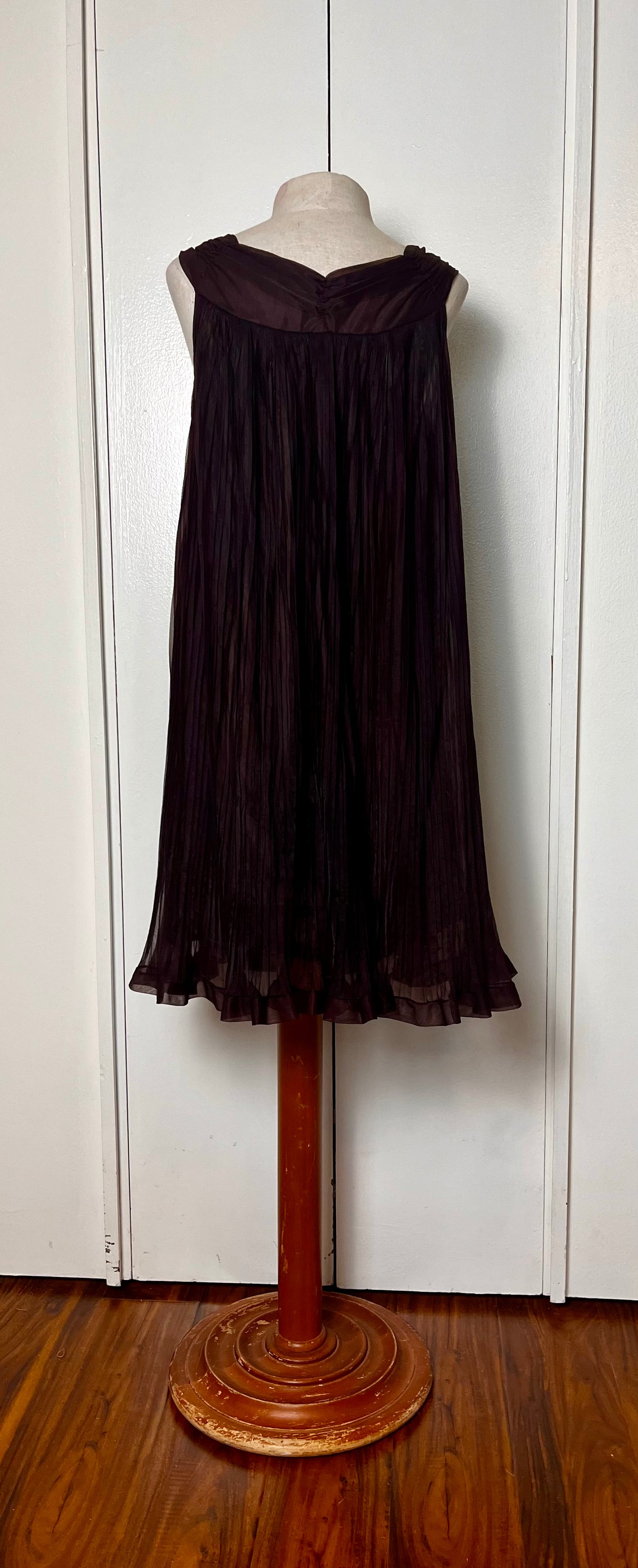 Vintage 1960's "Evette" Chocolate Brown Chiffon Lingerie Dress