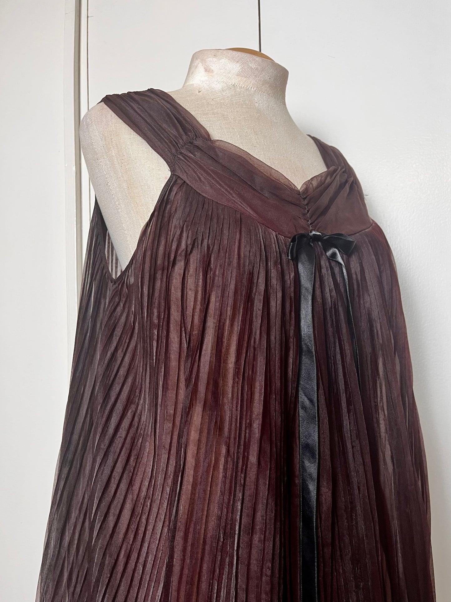 Vintage 1960's "Evette" Chocolate Brown Chiffon Lingerie Dress