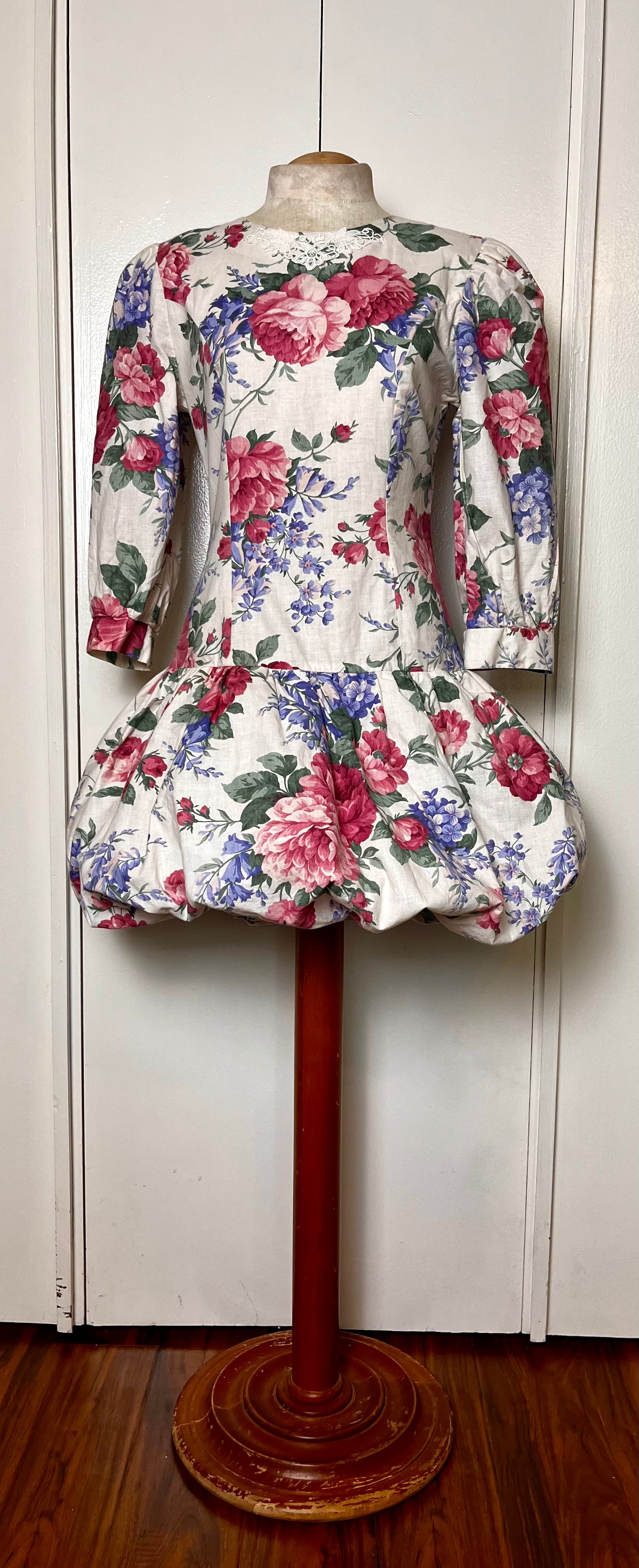 Vintage 1980's My Michelle Floral Bubble Hem Mini Dress
