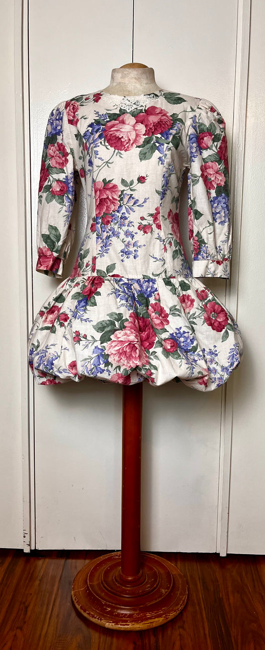 Vintage 1980's "My Michelle" Floral Bubble Hem Mini Dress