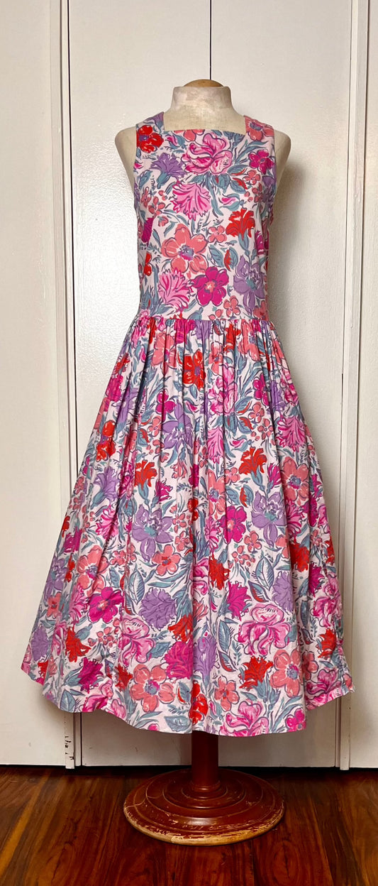 Vintage 1980's Pink Floral Day Dress (in the style of Laura Ashley)
