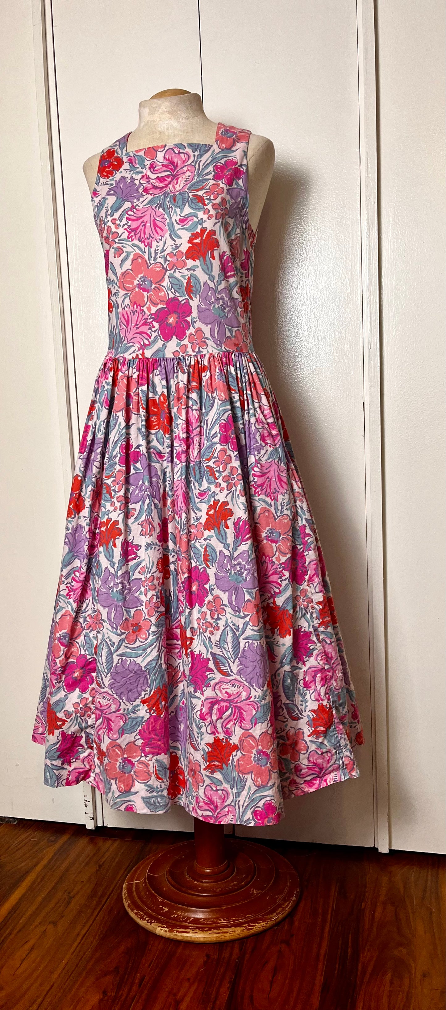 Vintage 1980's Pink Floral Day Dress (in the style of Laura Ashley)