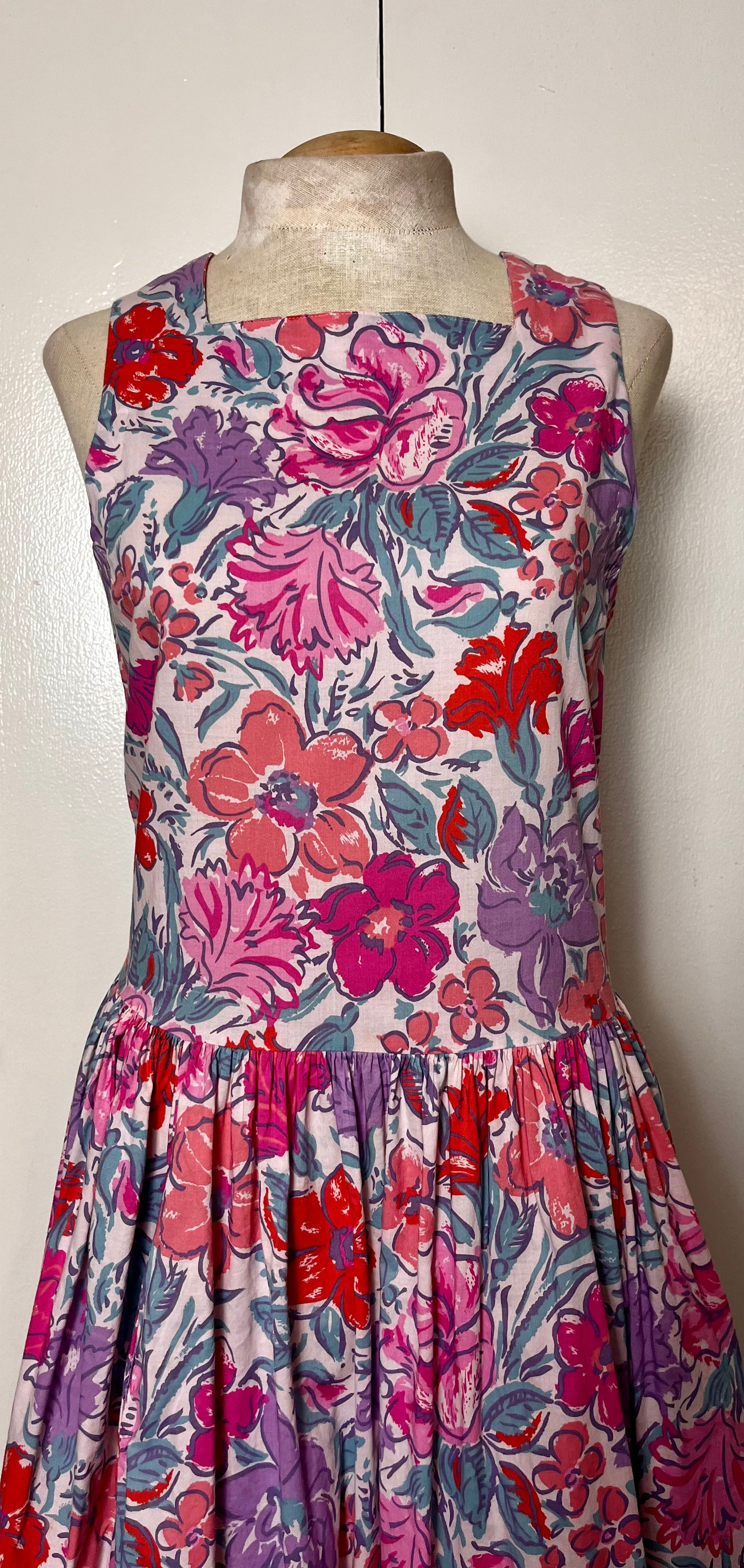 Vintage 1980's Pink Floral Day Dress (in the style of Laura Ashley)