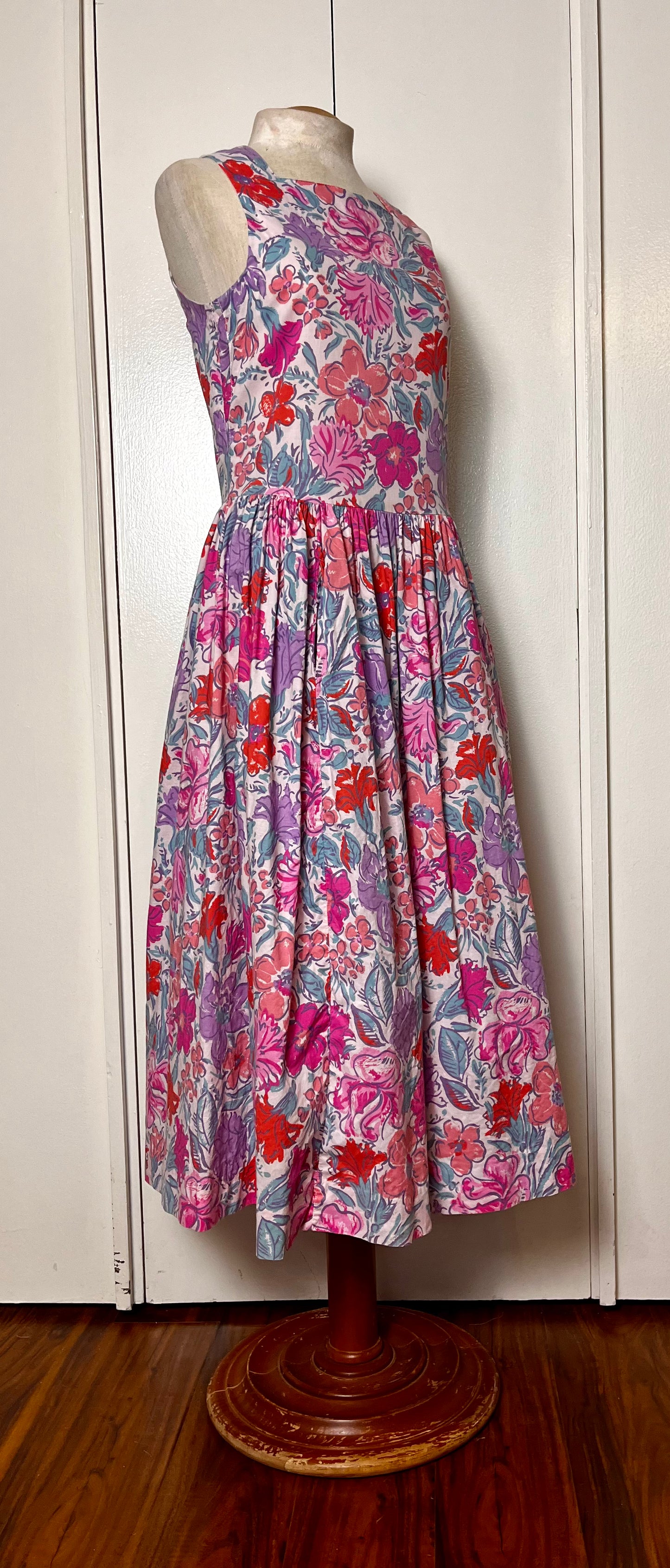 Vintage 1980's Pink Floral Day Dress (in the style of Laura Ashley)