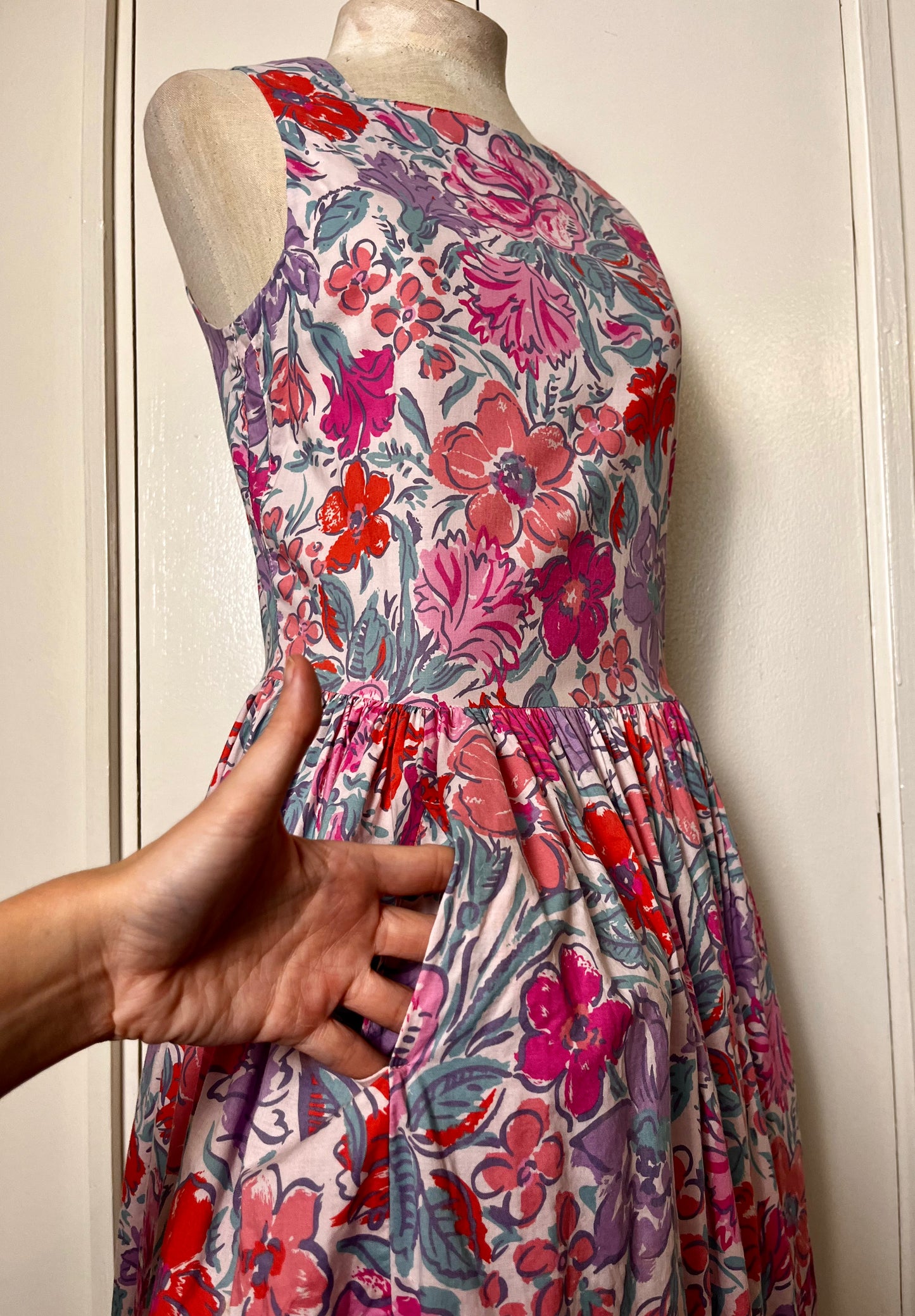 Vintage 1980's Pink Floral Day Dress (in the style of Laura Ashley)