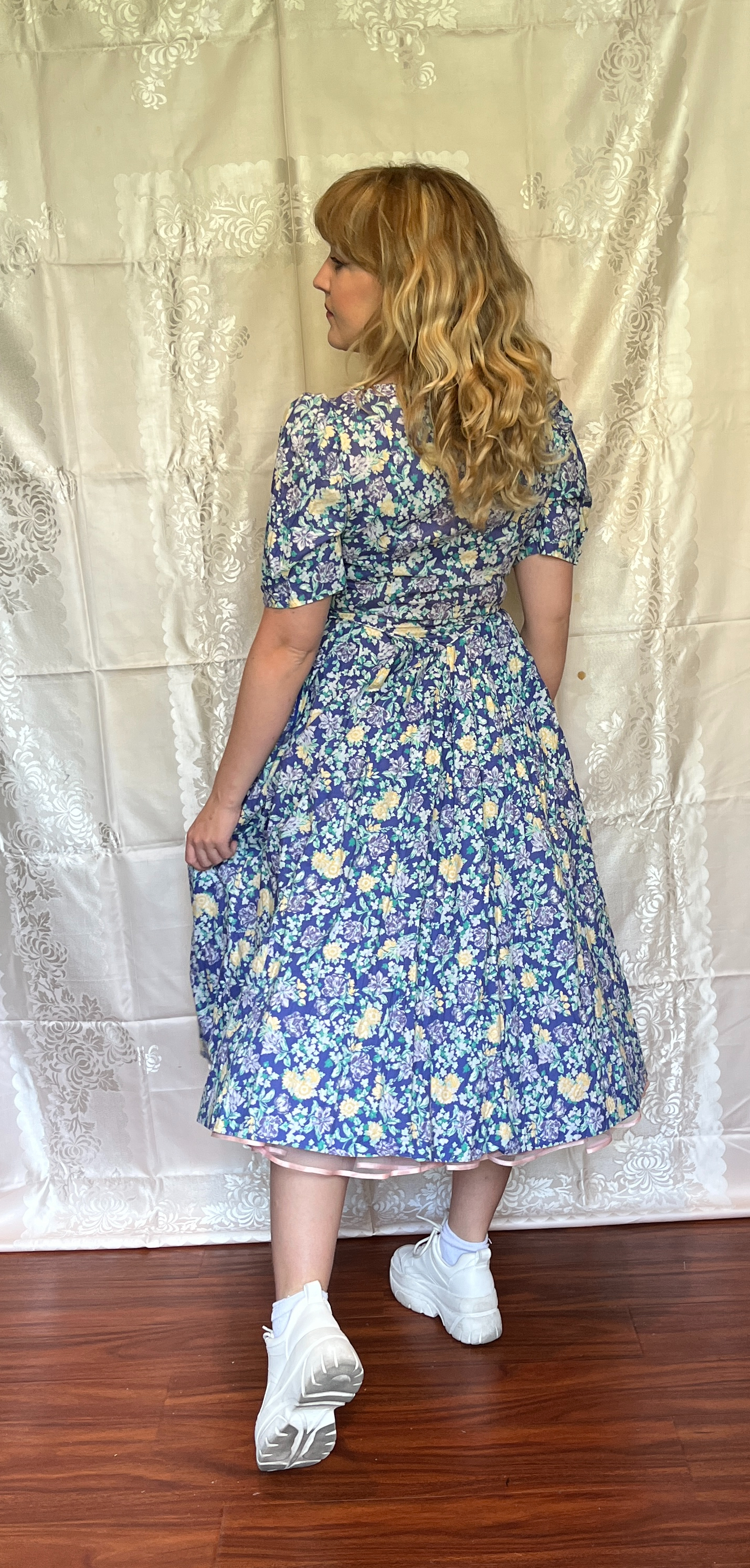 Vintage 1980’s "Laura Ashley" Indigo with Yellow & Purple Floral Dress