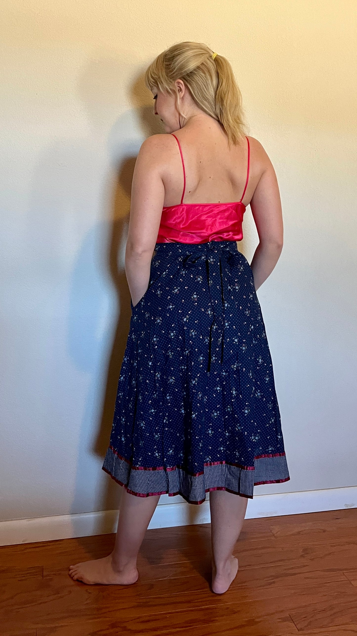 Vintage 1970’s "Gunne Sax by Jessica McClintock" Blue & Red Calico Midi Skirt