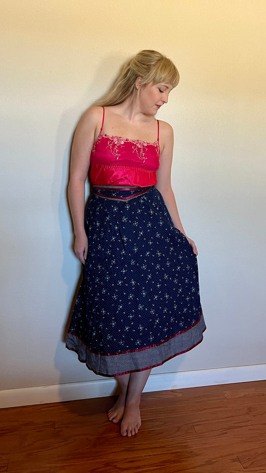 Vintage 1970’s "Gunne Sax by Jessica McClintock" Blue & Red Calico Midi Skirt