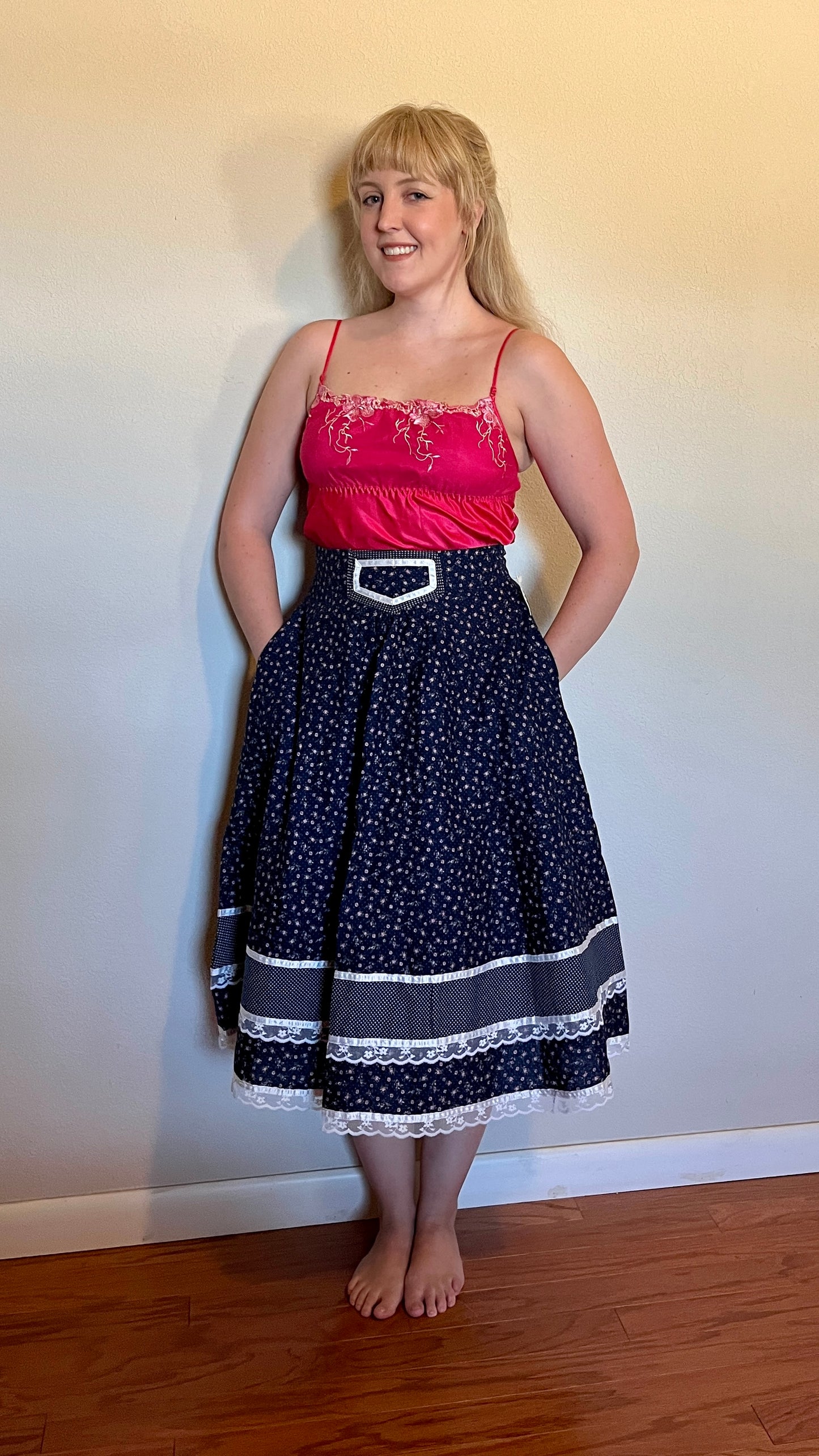 Vintage 1970’s "Gunne Sax by Jessica McClintock" Blue Calico Midi Skirt