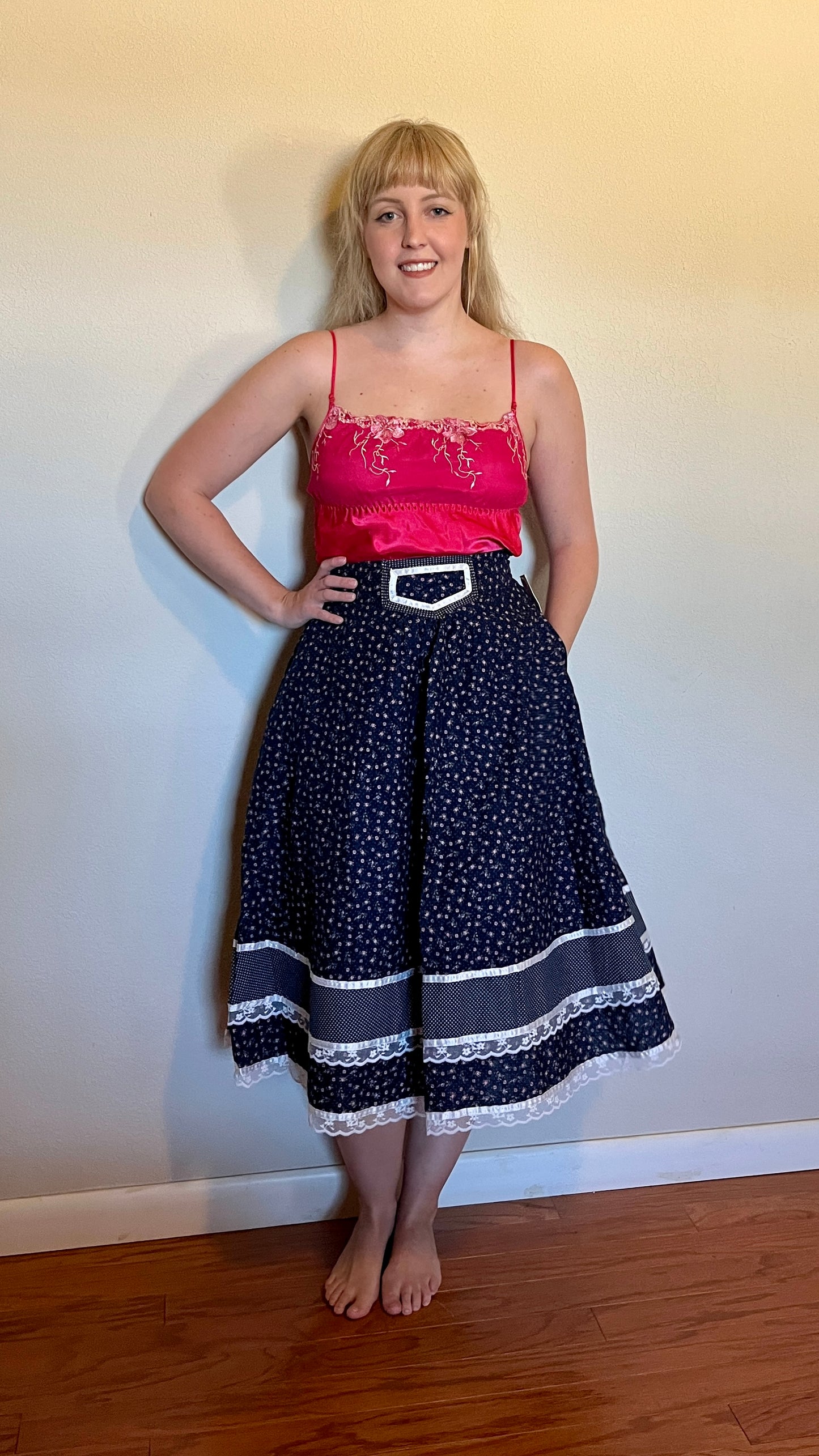 Vintage 1970’s "Gunne Sax by Jessica McClintock" Blue Calico Midi Skirt