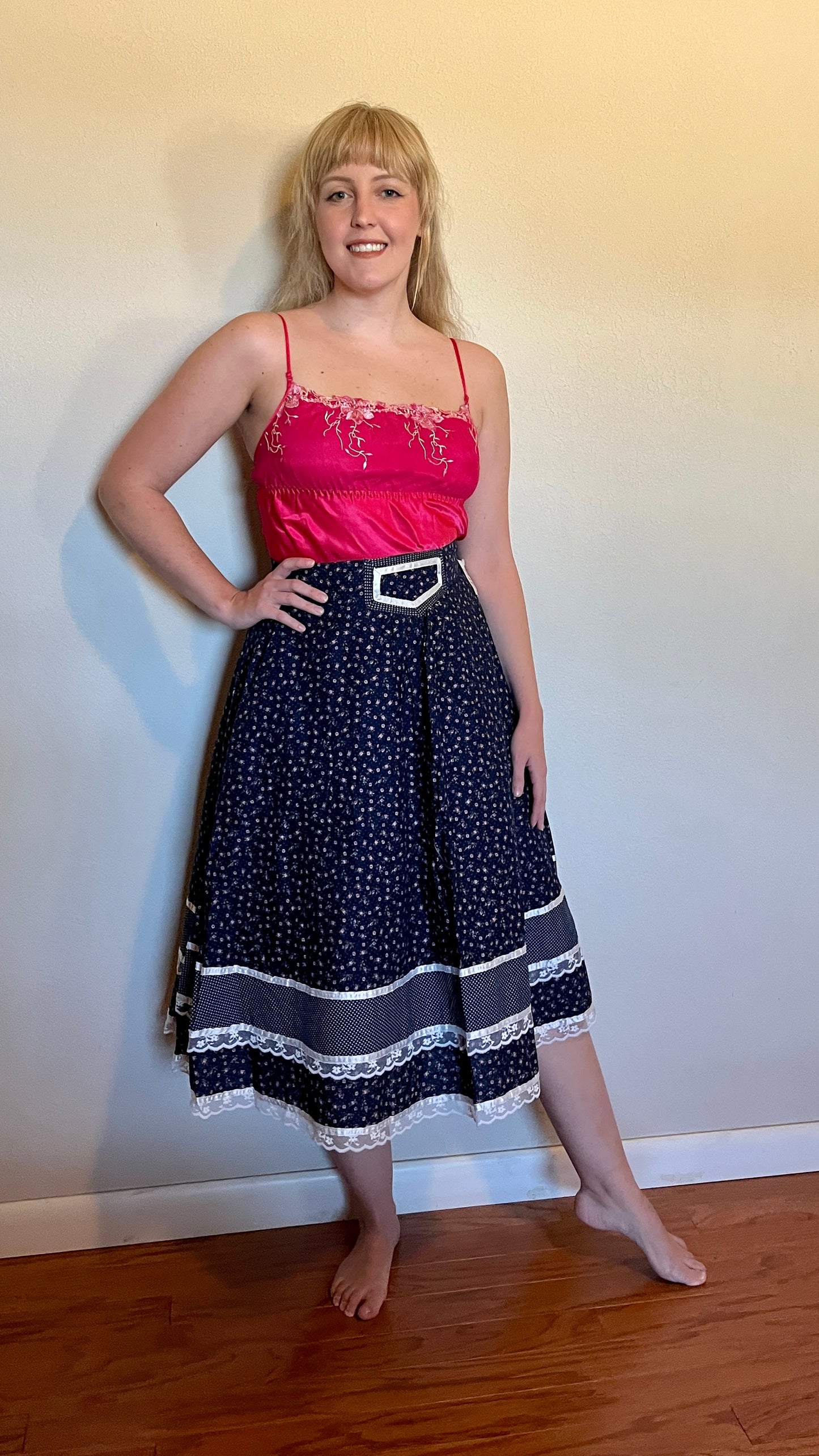 Vintage 1970’s "Gunne Sax by Jessica McClintock" Blue Calico Midi Skirt