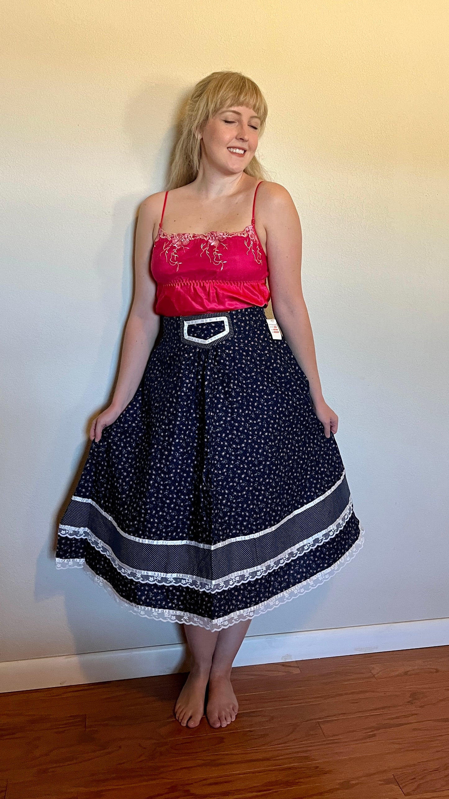 Vintage 1970’s "Gunne Sax by Jessica McClintock" Blue Calico Midi Skirt