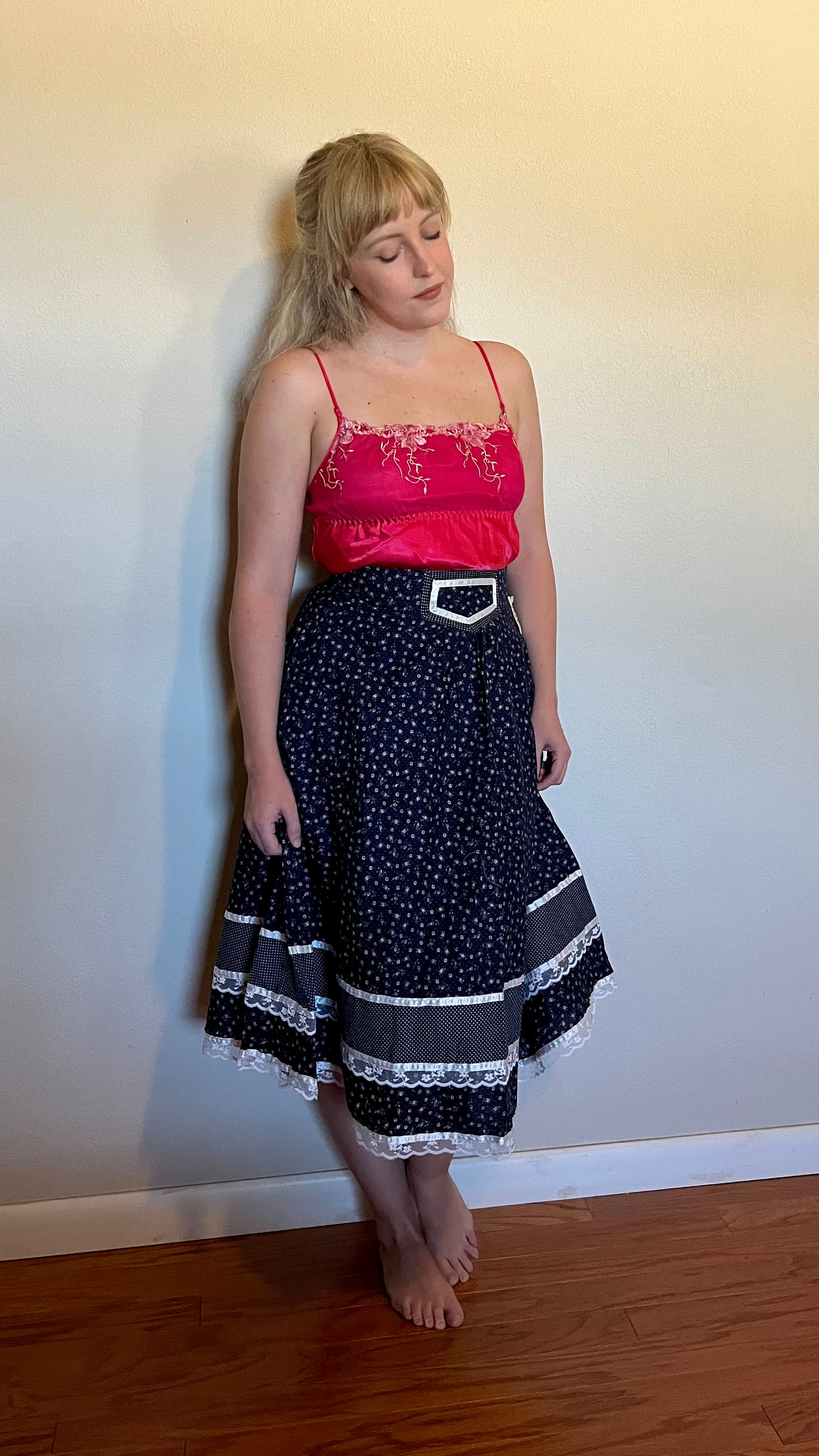 Vintage 1970’s "Gunne Sax by Jessica McClintock" Blue Calico Midi Skirt