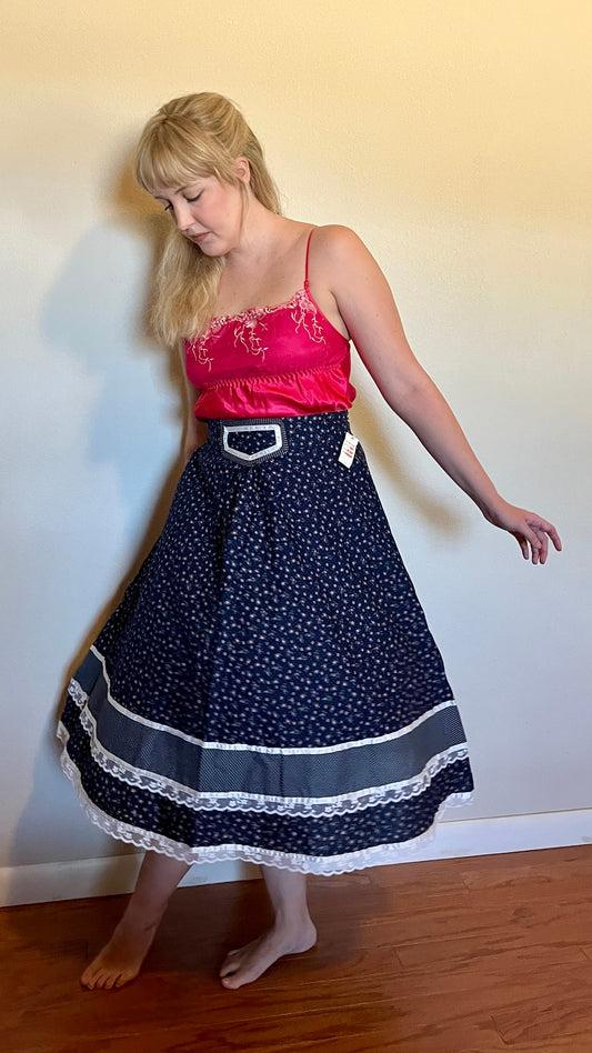 Vintage 1970’s "Gunne Sax by Jessica McClintock" Blue Calico Midi Skirt
