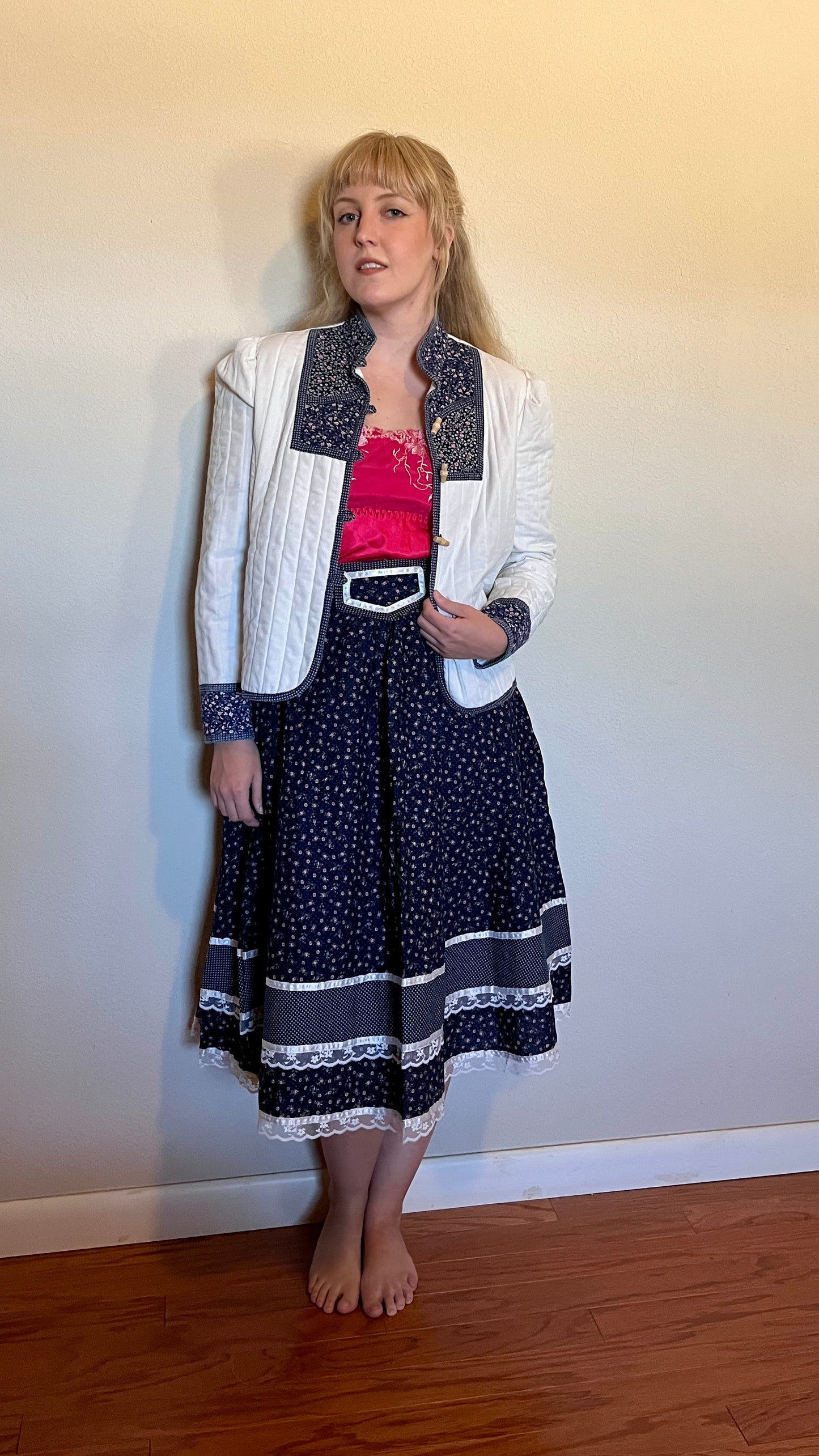 Vintage 1970’s "Gunne Sax by Jessica McClintock" White and Blue Calico Jacket