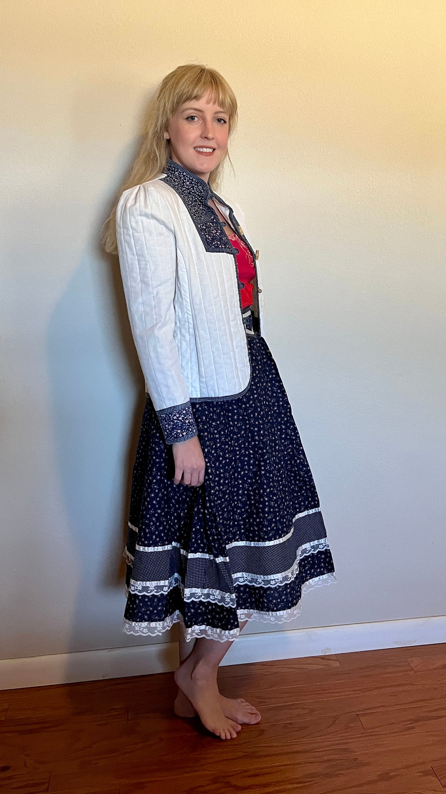 Vintage 1970’s "Gunne Sax by Jessica McClintock" White and Blue Calico Jacket