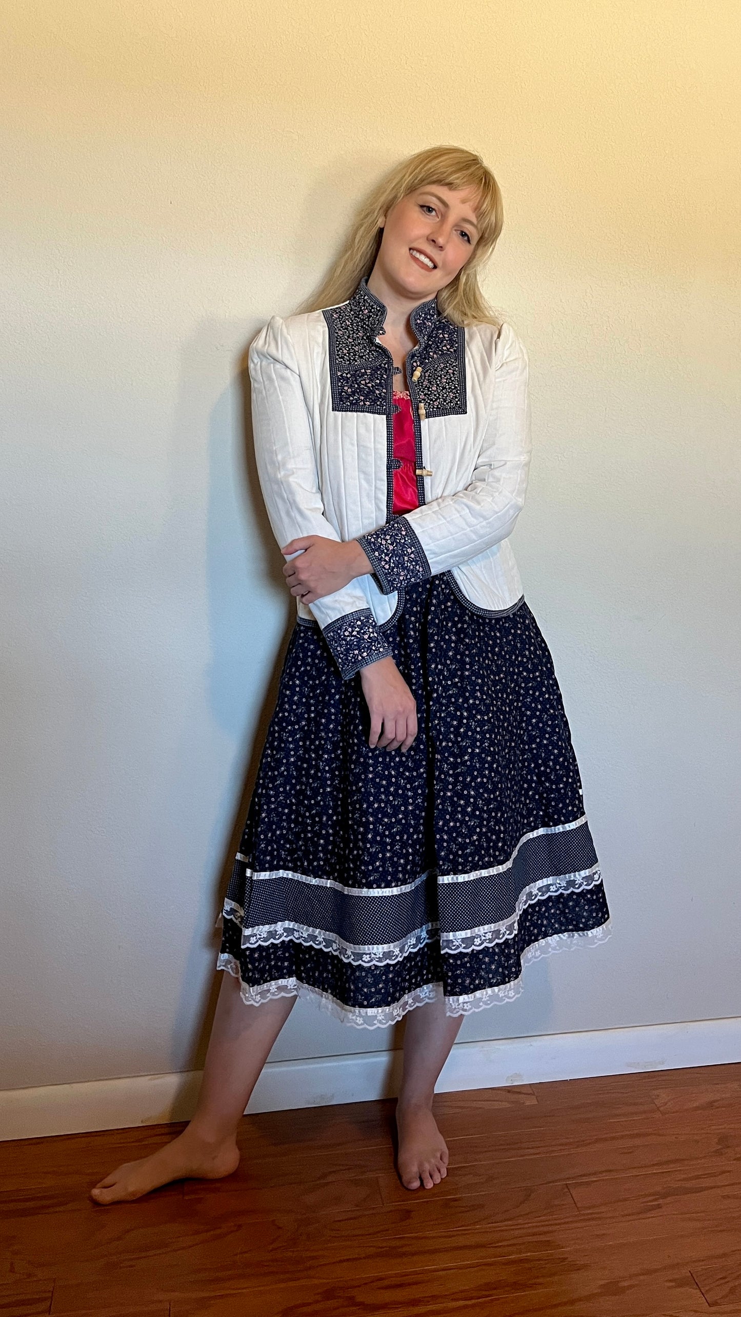 Vintage 1970’s "Gunne Sax by Jessica McClintock" White and Blue Calico Jacket