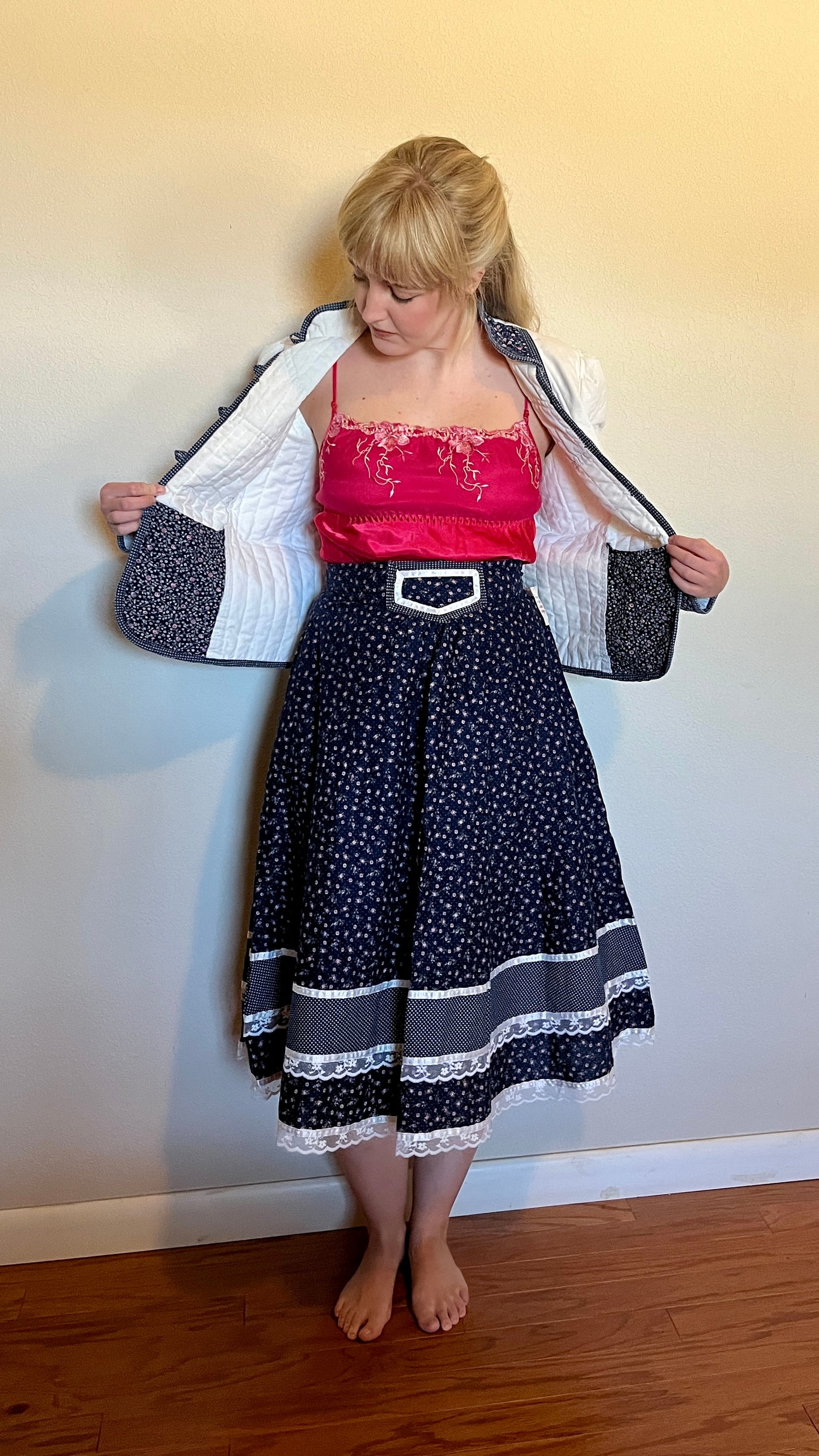 Vintage 1970’s "Gunne Sax by Jessica McClintock" White and Blue Calico Jacket