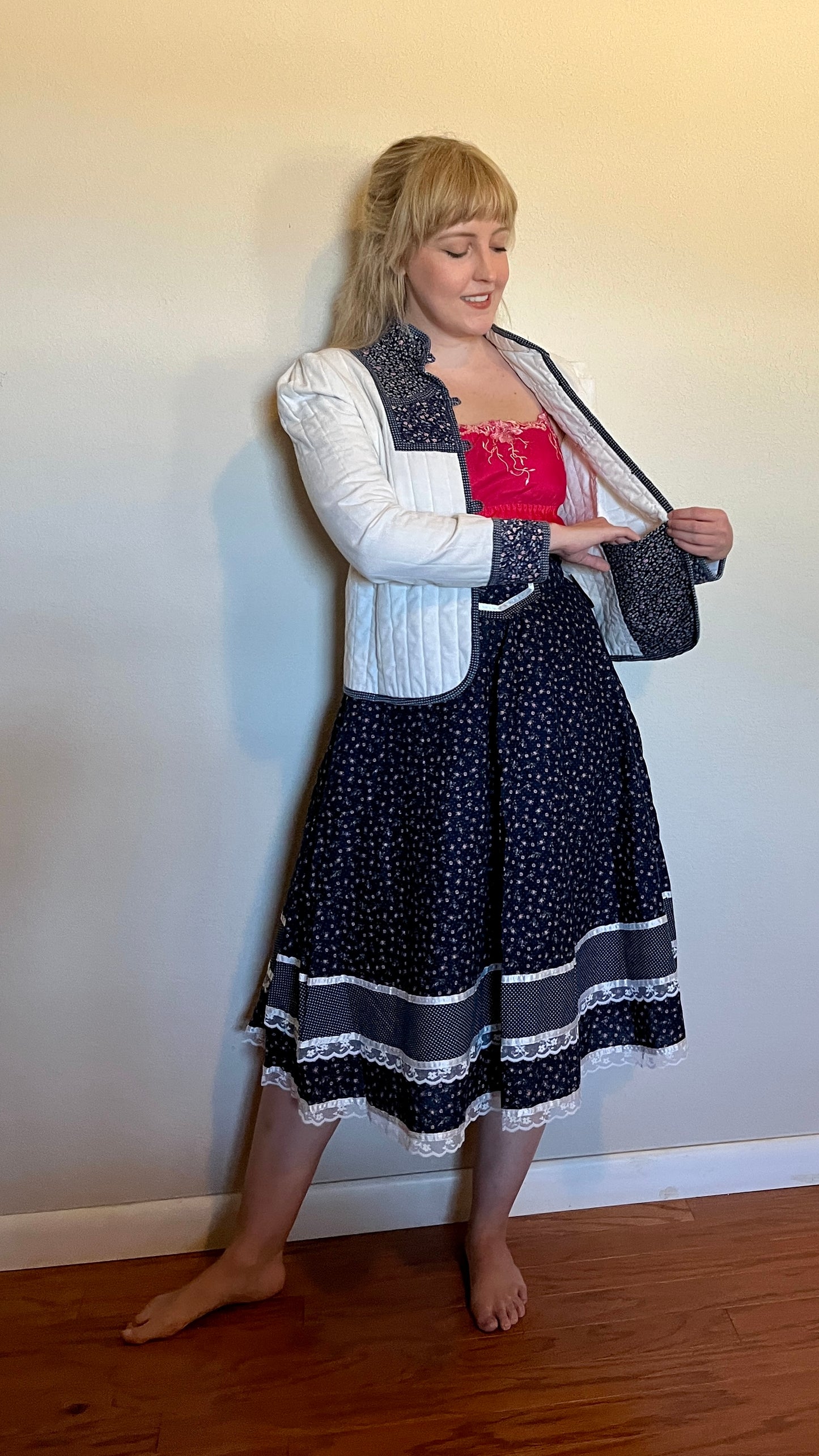 Vintage 1970’s "Gunne Sax by Jessica McClintock" White and Blue Calico Jacket