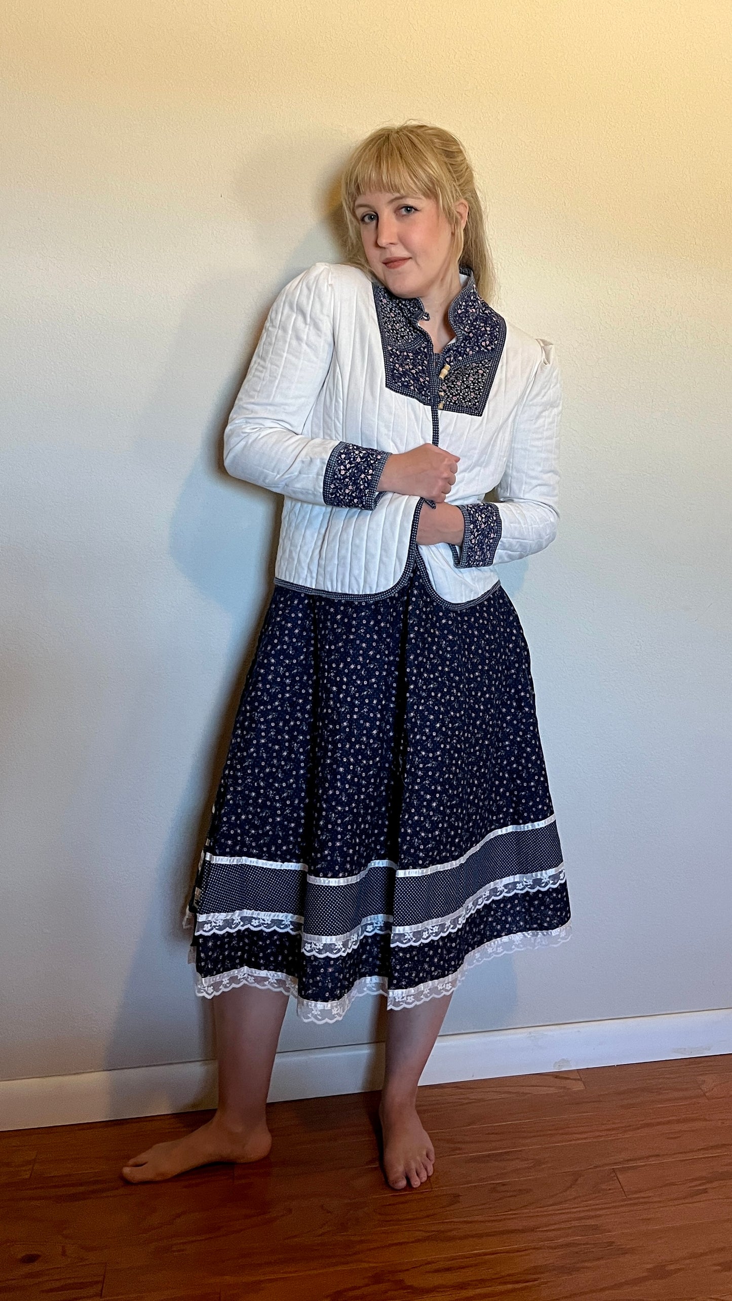 Vintage 1970’s "Gunne Sax by Jessica McClintock" White and Blue Calico Jacket