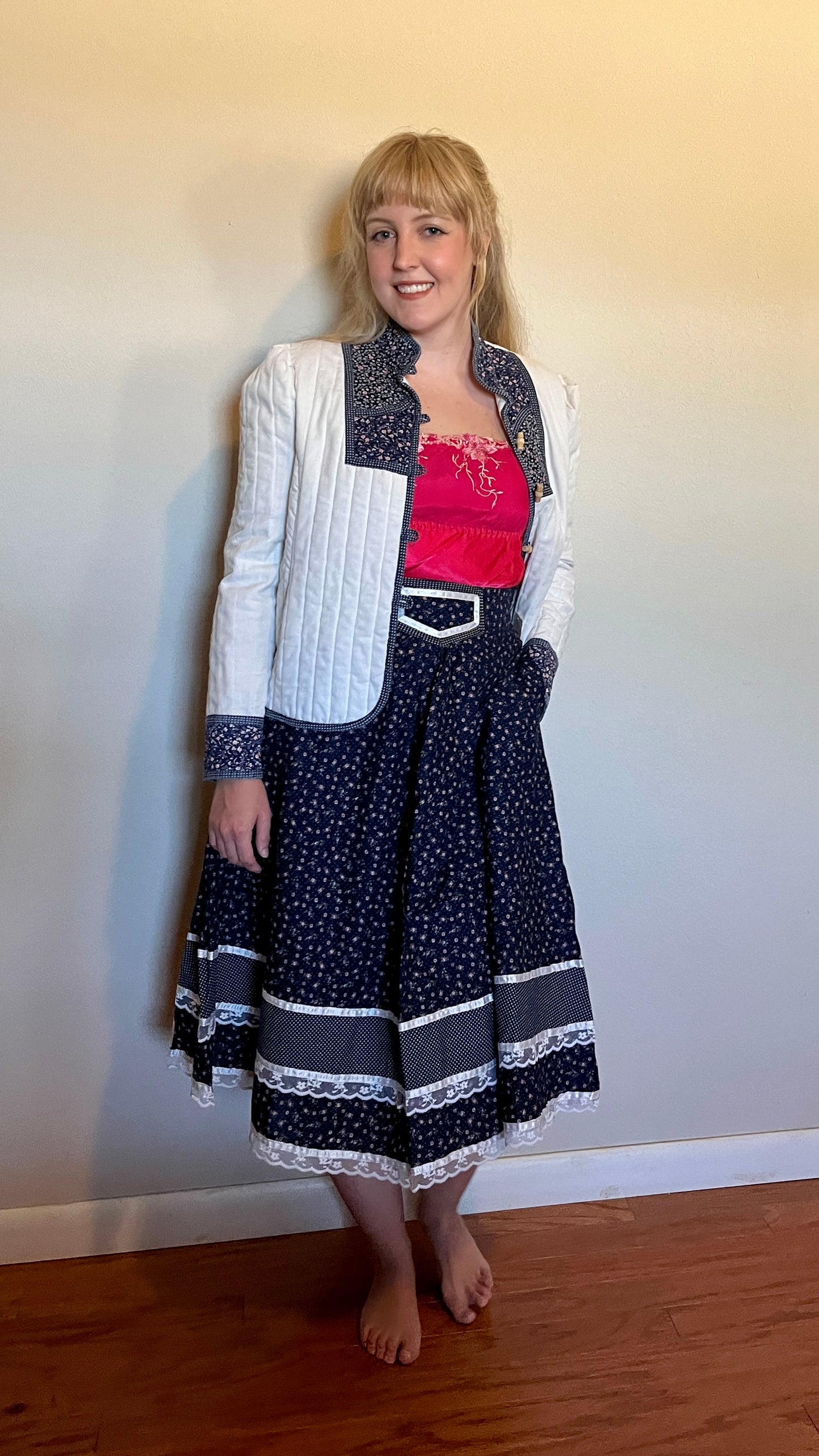 Vintage 1970’s "Gunne Sax by Jessica McClintock" White and Blue Calico Jacket