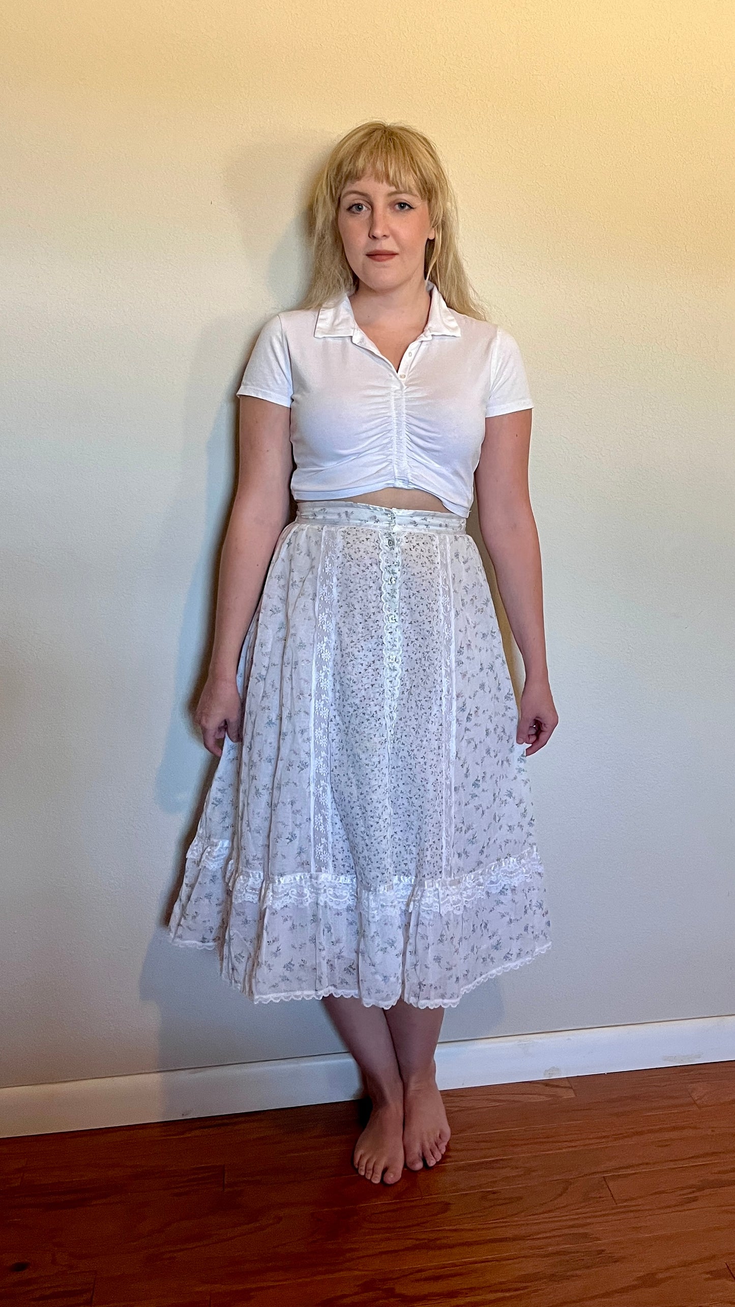Vintage 1970’s "Gunne Sax by Jessica McClintock" White Floral Midi Skirt