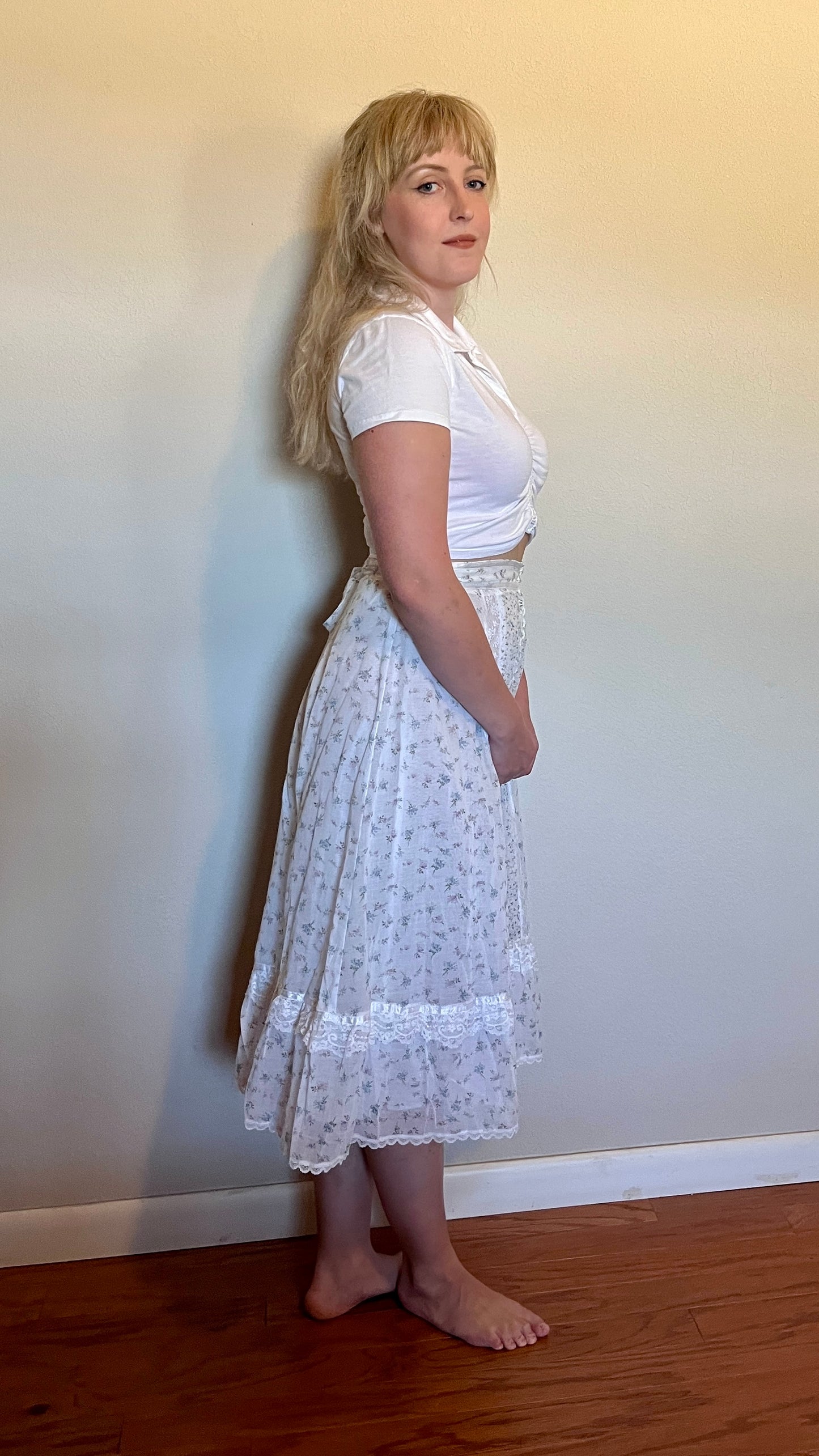 Vintage 1970’s "Gunne Sax by Jessica McClintock" White Floral Midi Skirt
