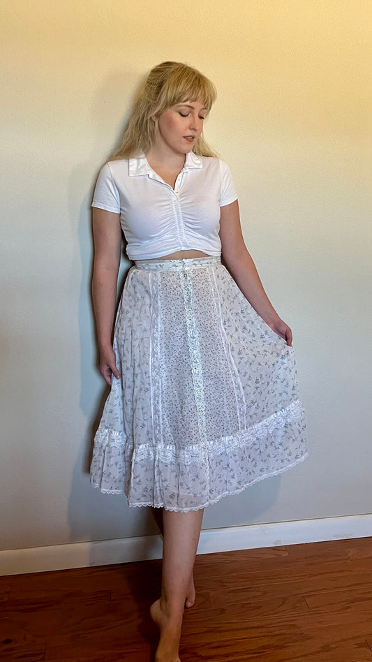 Vintage 1970’s "Gunne Sax by Jessica McClintock" White Floral Midi Skirt