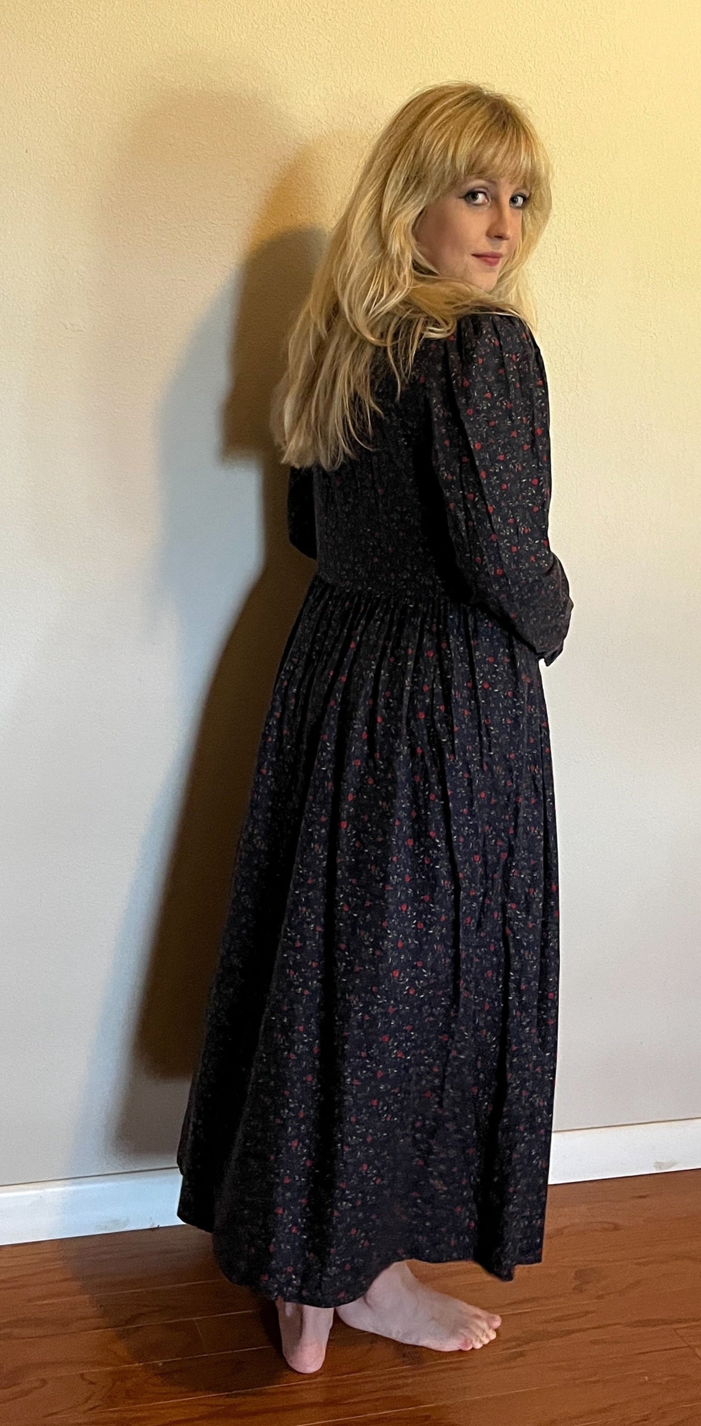 Vintage 1980's "Laura Ashley" Apple-Print Long Sleeve Dress