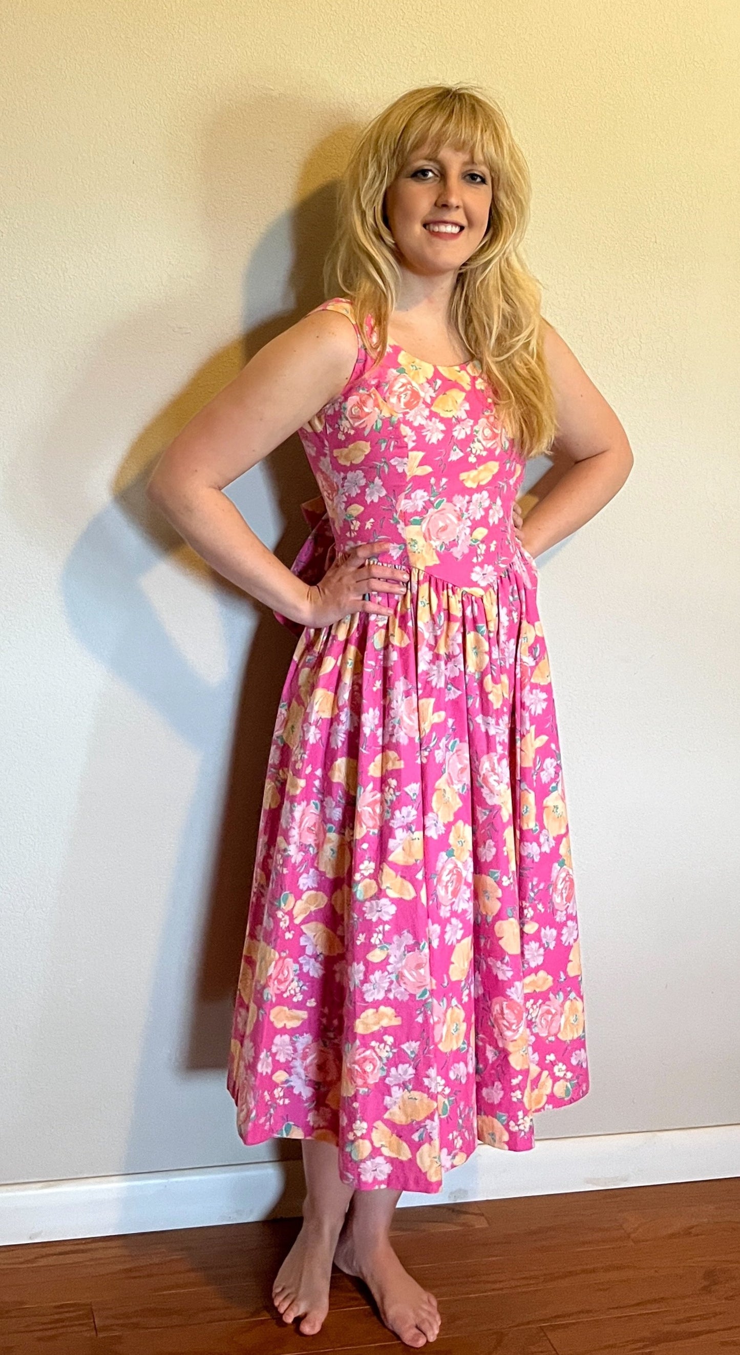 Vintage 1980's "Laura Ashley" Pink & Yellow Floral Dress (Altered)