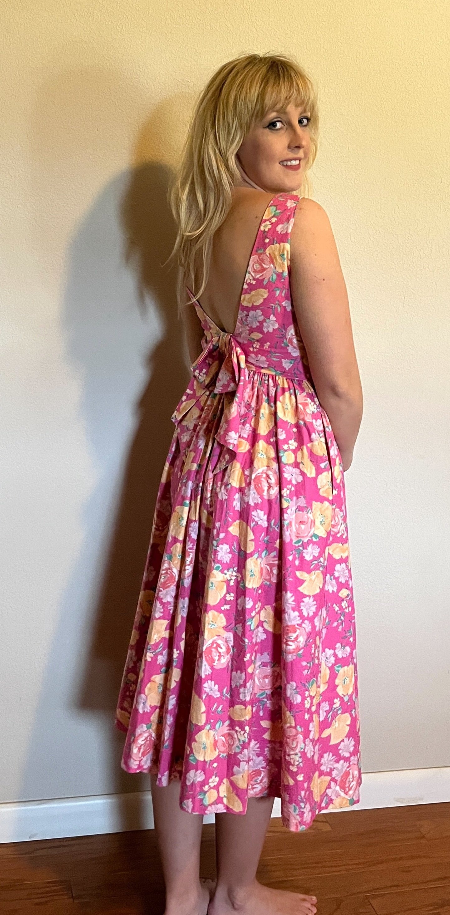 Vintage 1980's "Laura Ashley" Pink & Yellow Floral Dress (Altered)