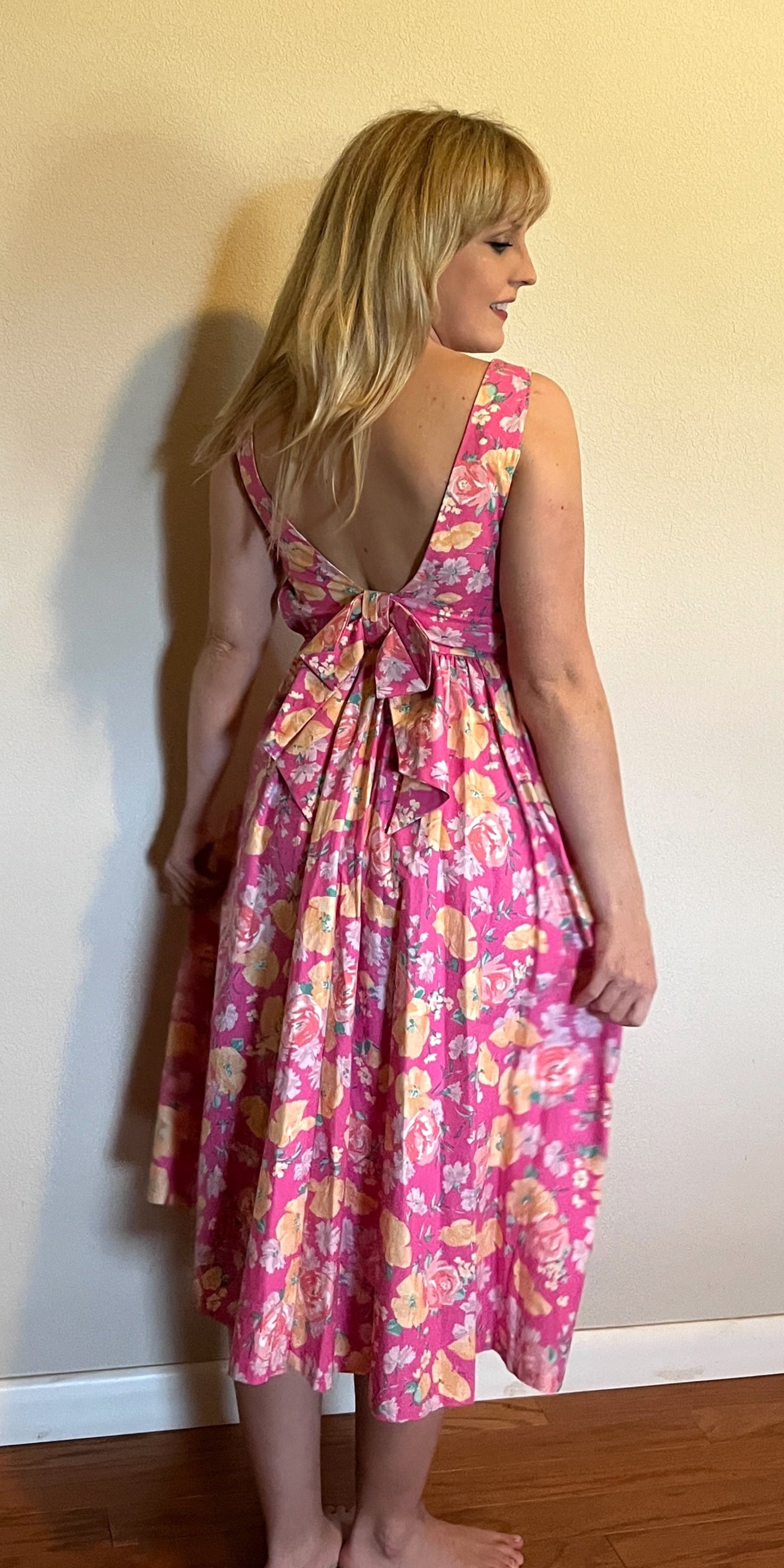 Vintage 1980's "Laura Ashley" Pink & Yellow Floral Dress (Altered)