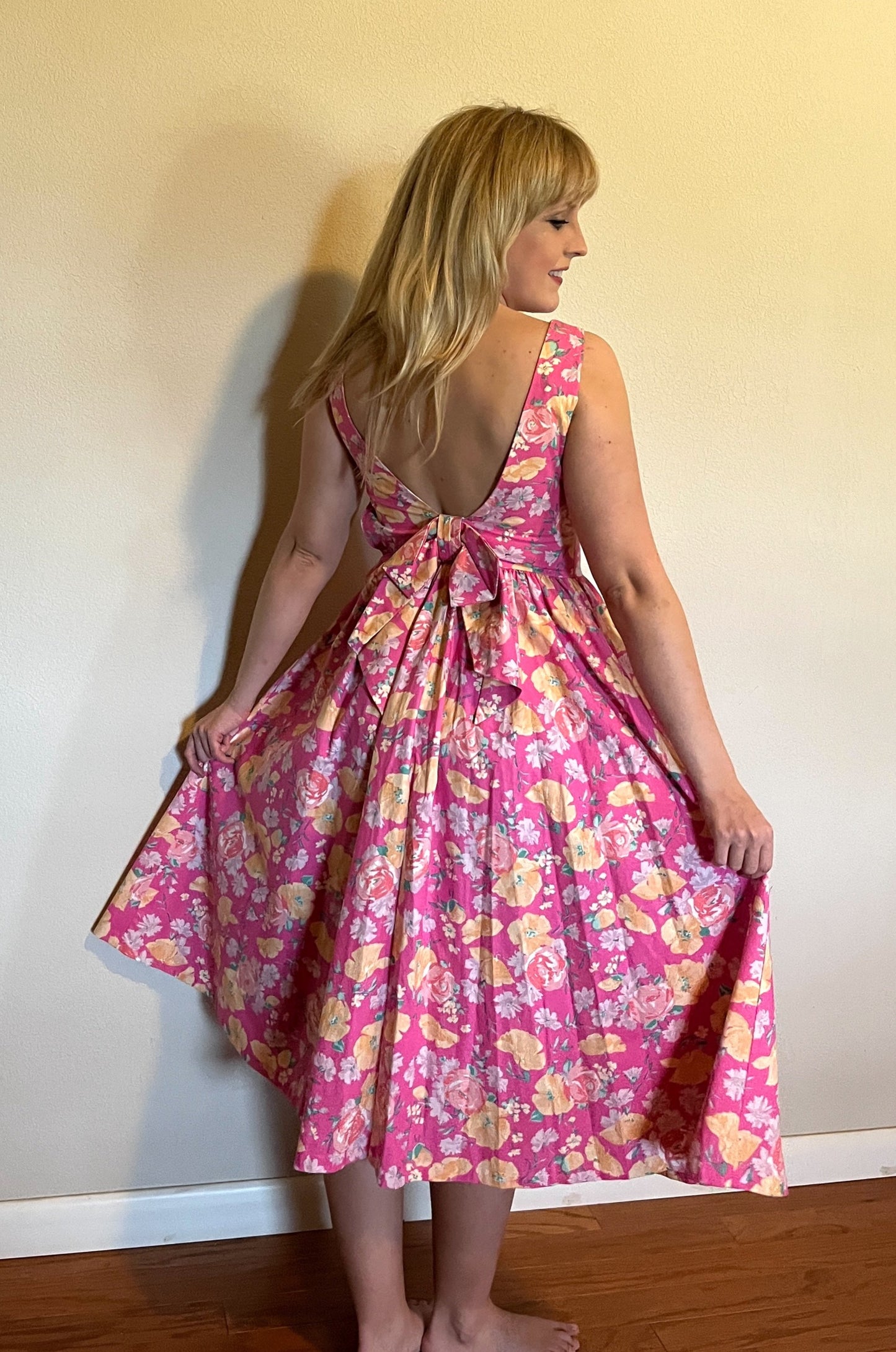 Vintage 1980's "Laura Ashley" Pink & Yellow Floral Dress (Altered)