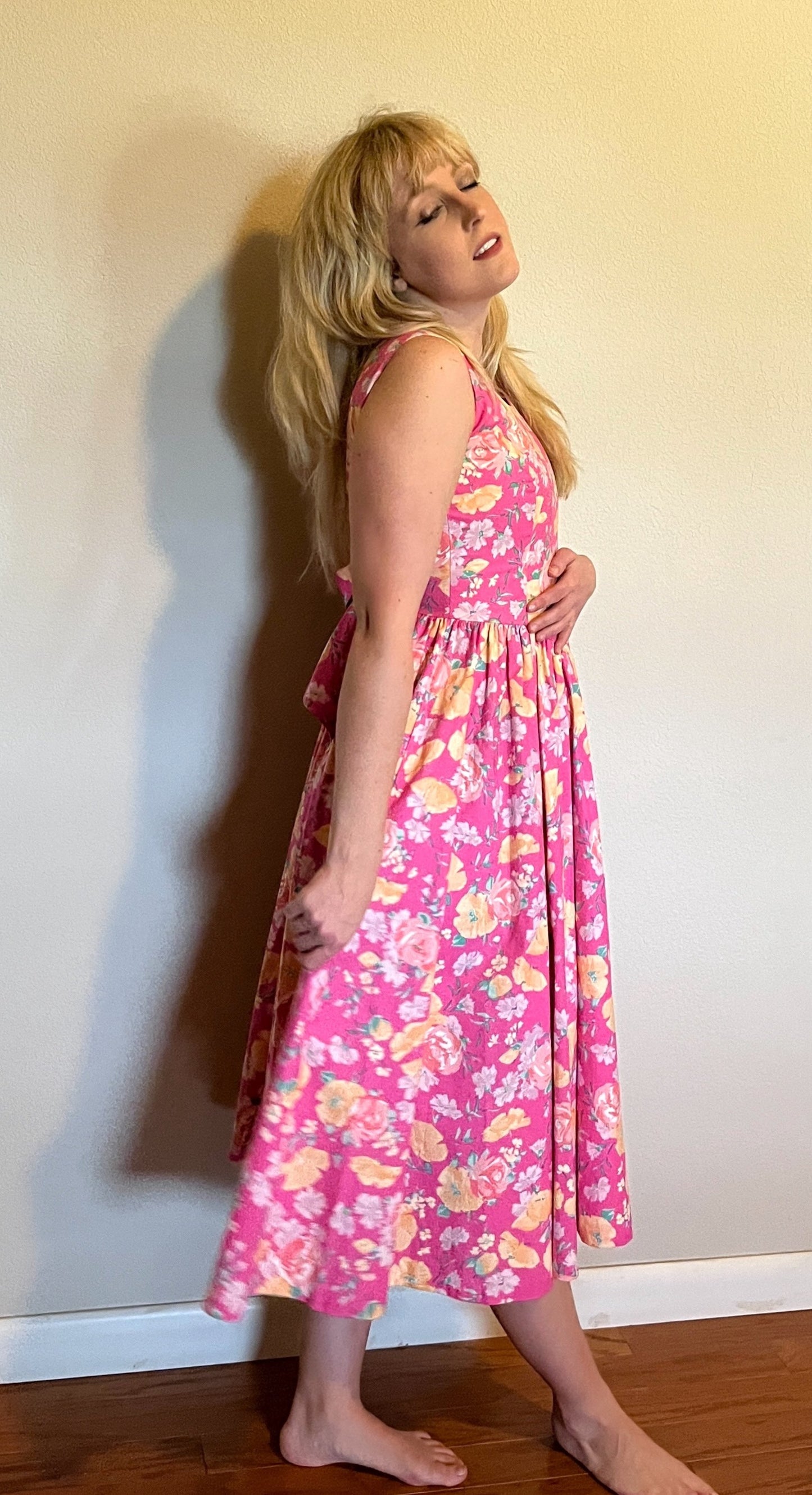 Vintage 1980's "Laura Ashley" Pink & Yellow Floral Dress (Altered)