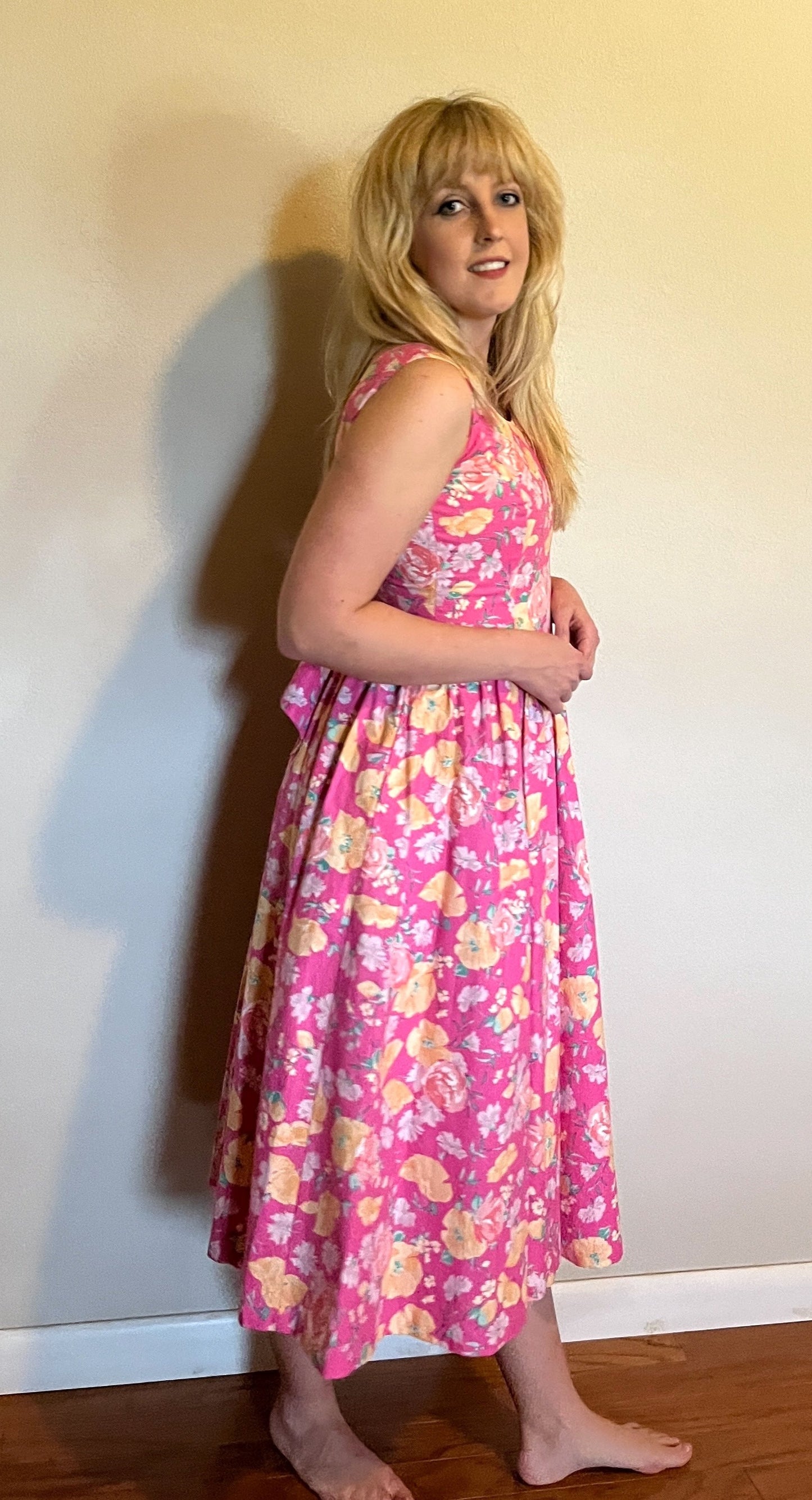 Vintage 1980's "Laura Ashley" Pink & Yellow Floral Dress (Altered)