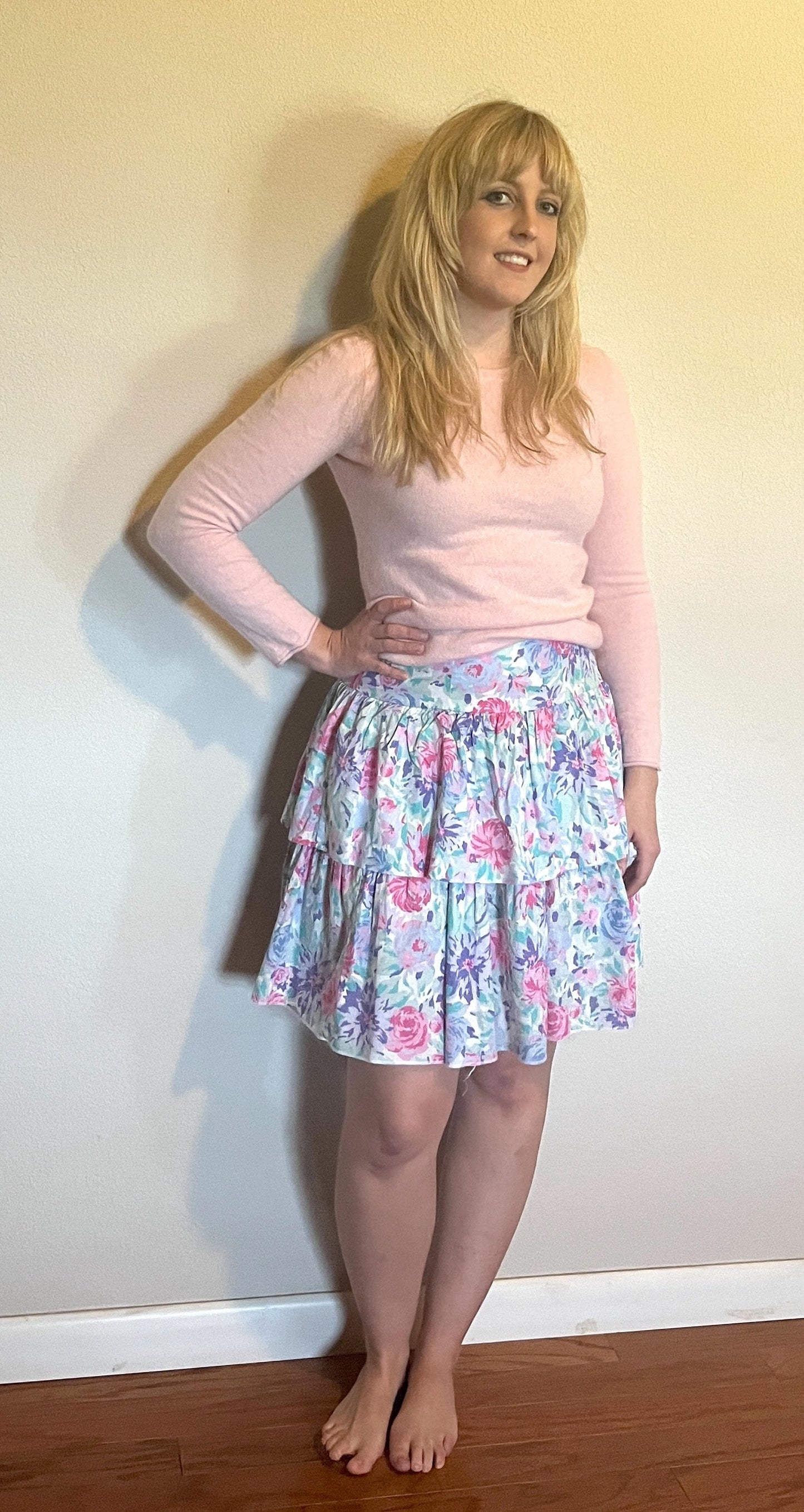 Vintage 1980's "Laura Ashley" Pink & Purple Floral Skirt