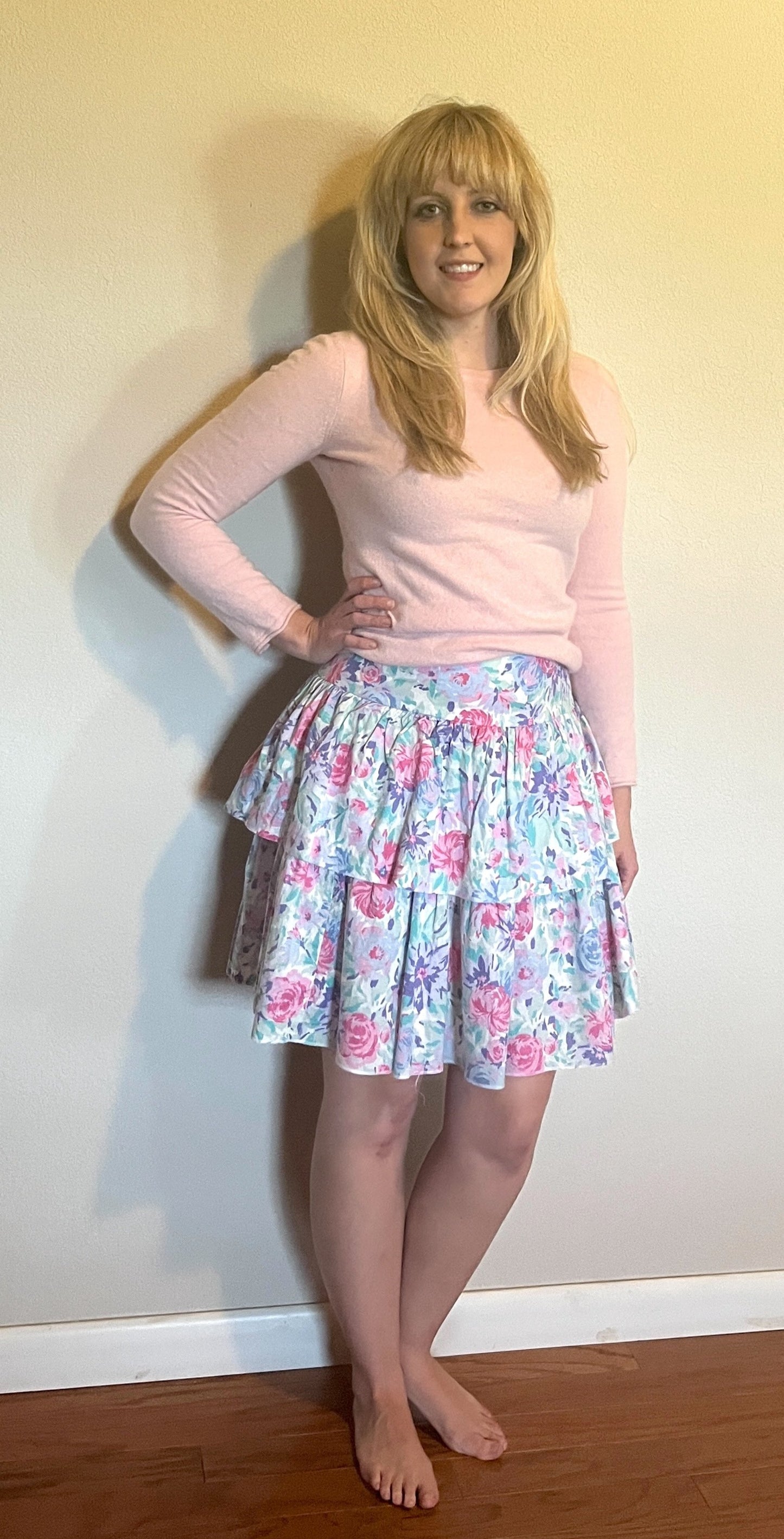 Vintage 1980's "Laura Ashley" Pink & Purple Floral Skirt