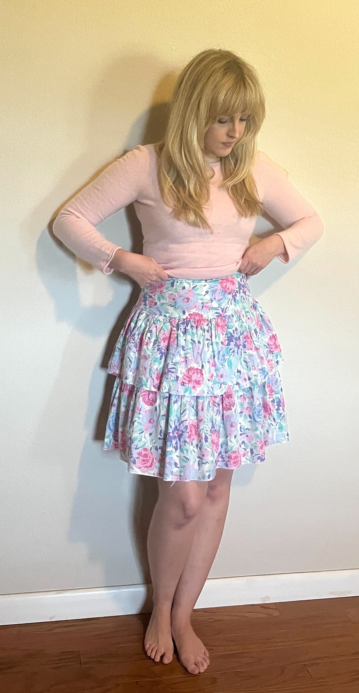 Vintage 1980's "Laura Ashley" Pink & Purple Floral Skirt