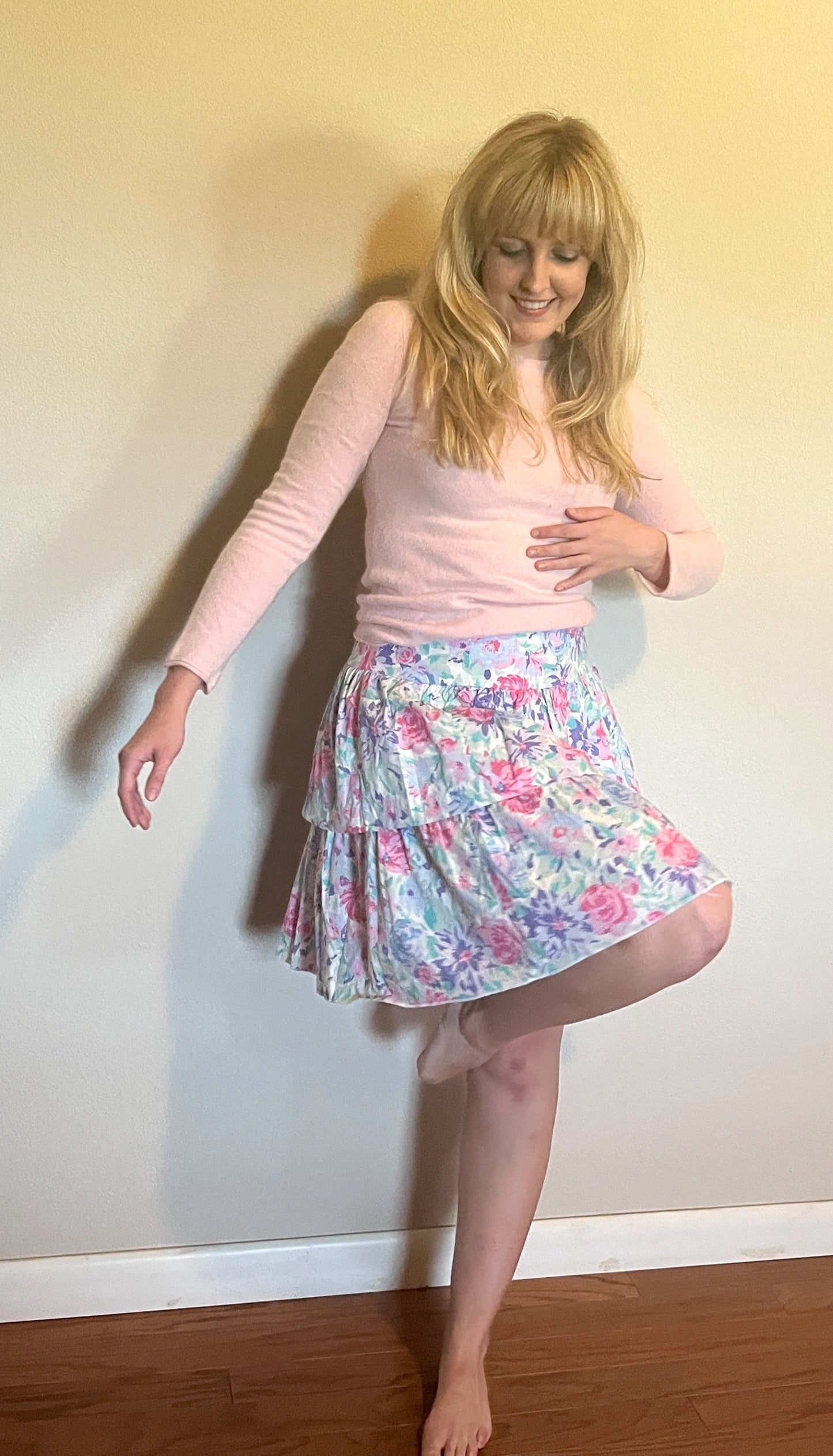 Vintage 1980's "Laura Ashley" Pink & Purple Floral Skirt