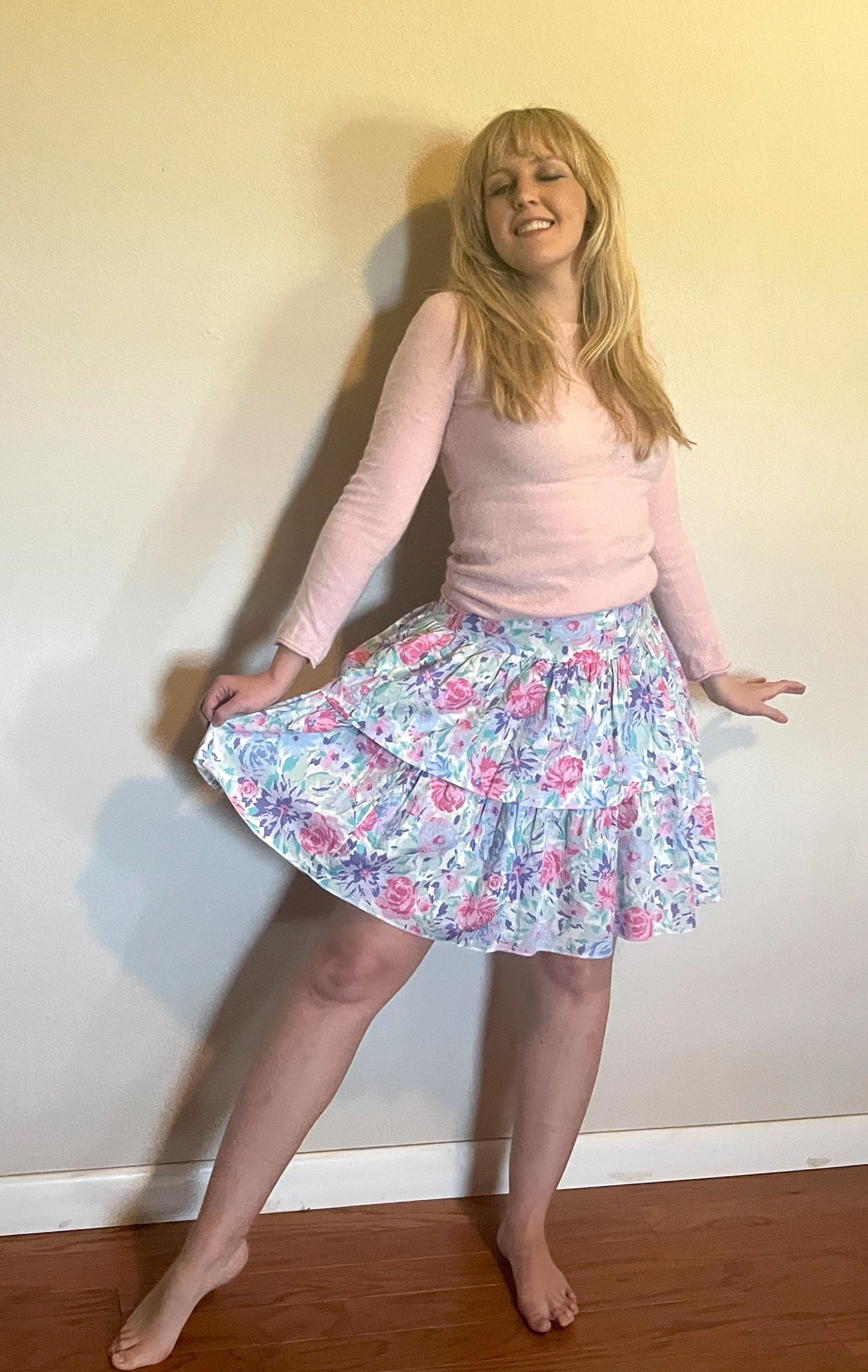 Vintage 1980's "Laura Ashley" Pink & Purple Floral Skirt