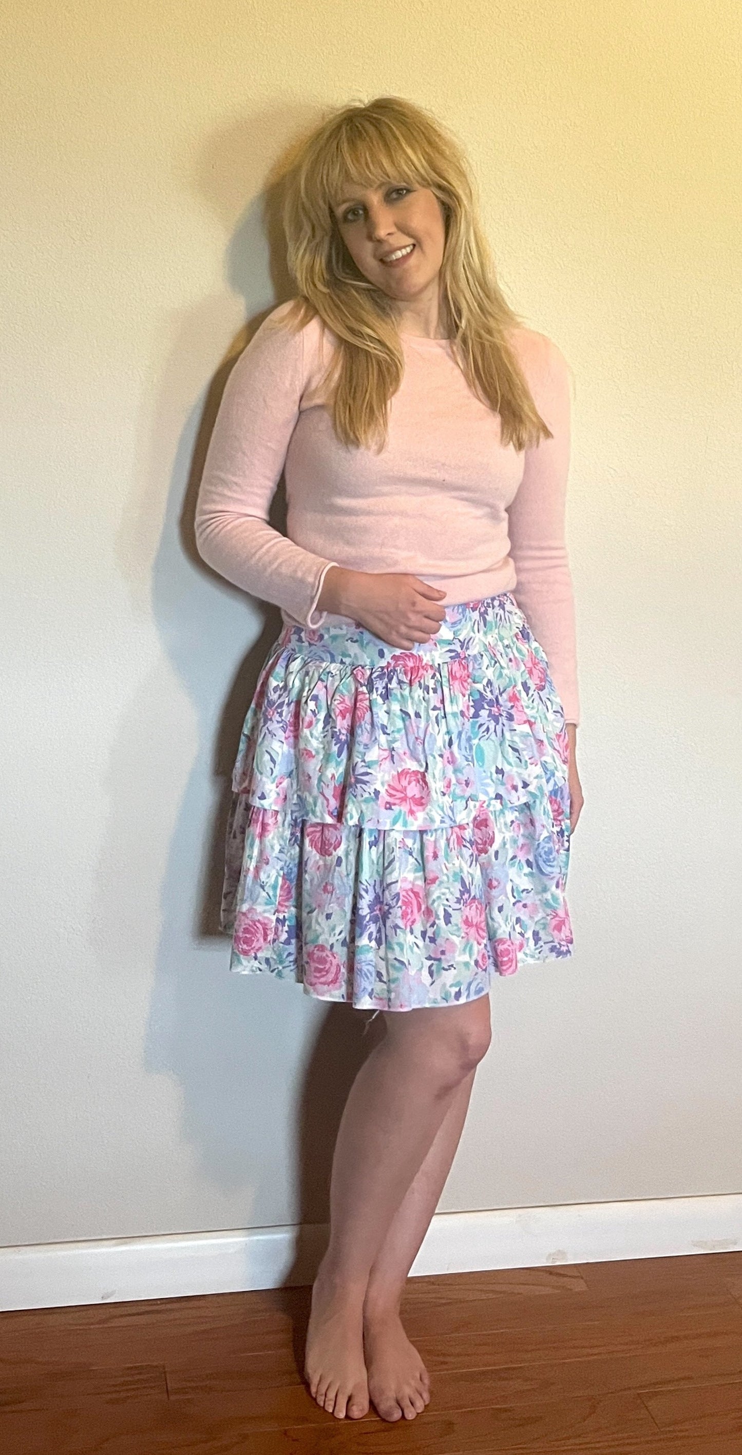 Vintage 1980's "Laura Ashley" Pink & Purple Floral Skirt