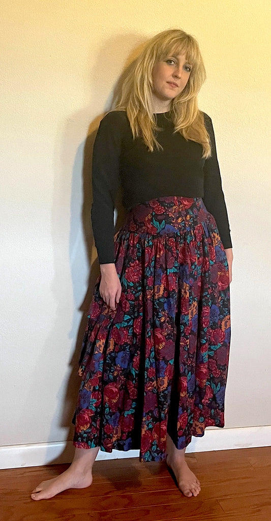 Vintage 1980's "Laura Ashley" Asymmetrical Floral Maxi Skirt