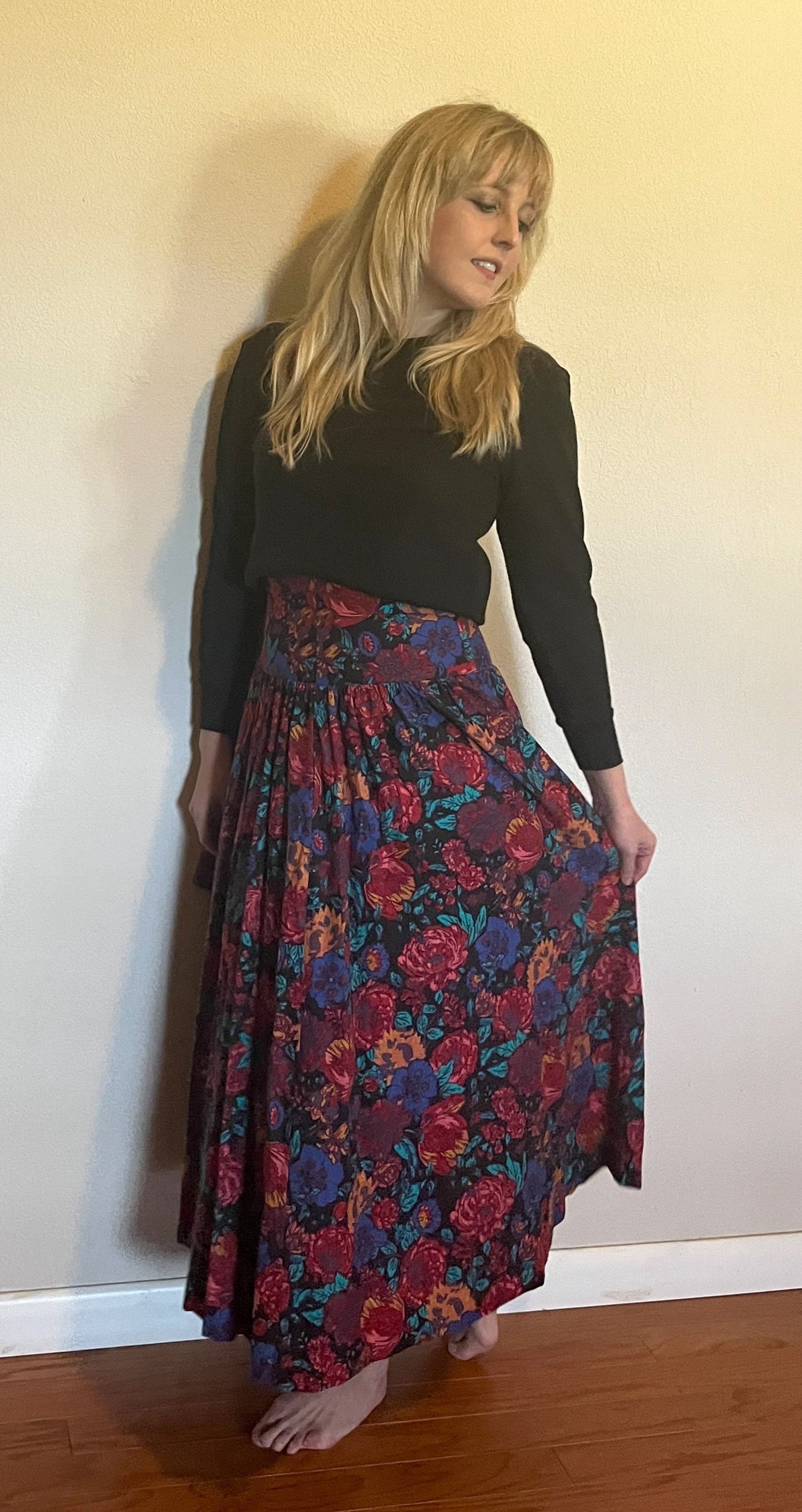 Vintage 1980's "Laura Ashley" Asymmetrical Floral Maxi Skirt